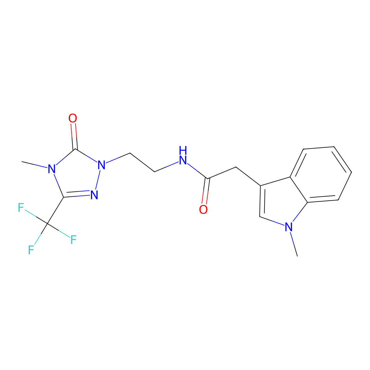 2-(1-methyl-1H-indol-3-yl)-N-{2-[4-methyl-5-oxo-3-(trifluoromethyl)-4,5-dihydro-1H-1,2,4-triazol-1-yl]ethyl}acetamide molecular structure, CAS 1421476-15-4