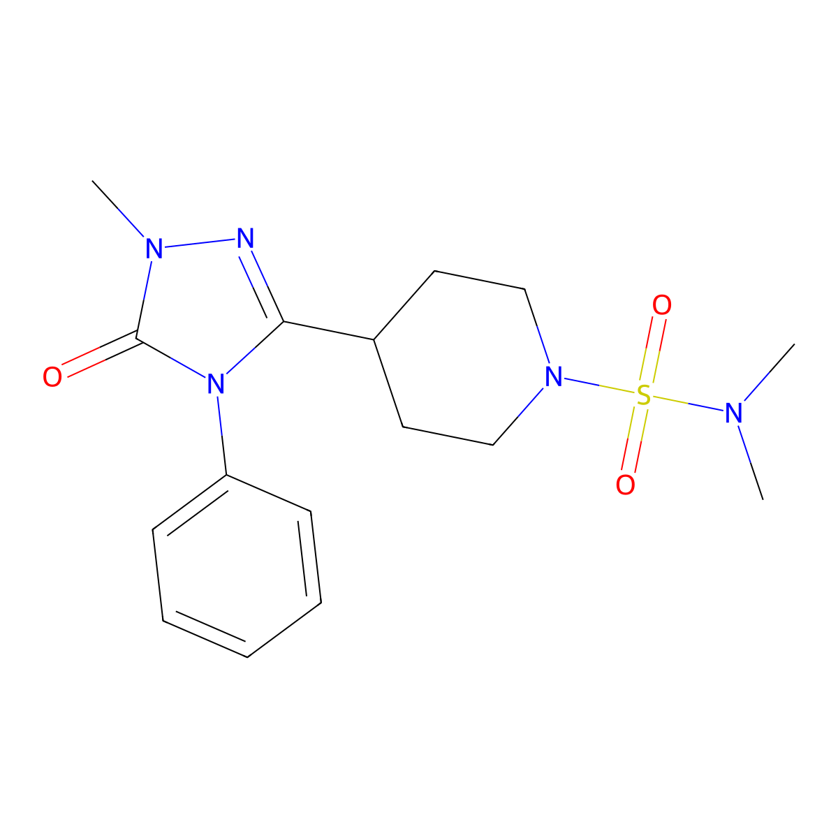 N,N-dimethyl-4-(1-methyl-5-oxo-4-phenyl-4,5-dihydro-1H-1,2,4-triazol-3-yl)piperidine-1-sulfonamide molecular structure, CAS 1421476-29-0