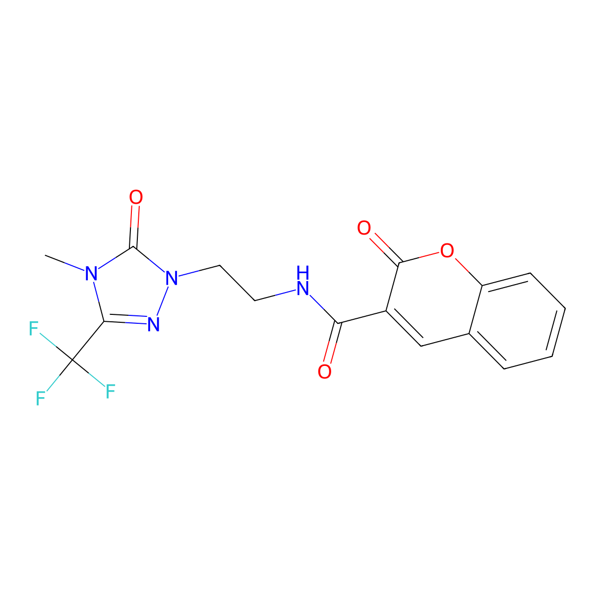 N-{2-[4-methyl-5-oxo-3-(trifluoromethyl)-4,5-dihydro-1H-1,2,4-triazol-1-yl]ethyl}-2-oxo-2H-chromene-3-carboxamide molecular structure, CAS 1421476-34-7