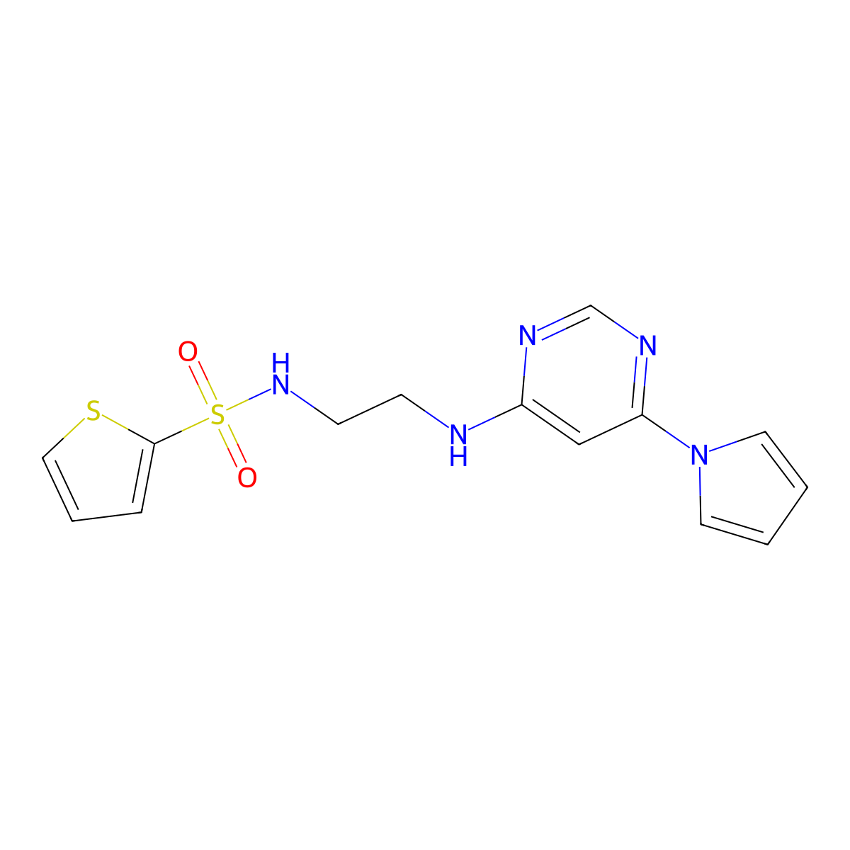 N-(2-((6-(1H-pyrrol-1-yl)pyrimidin-4-yl)amino)ethyl)thiophene-2-sulfonamide molecular structure, CAS 1421476-38-1