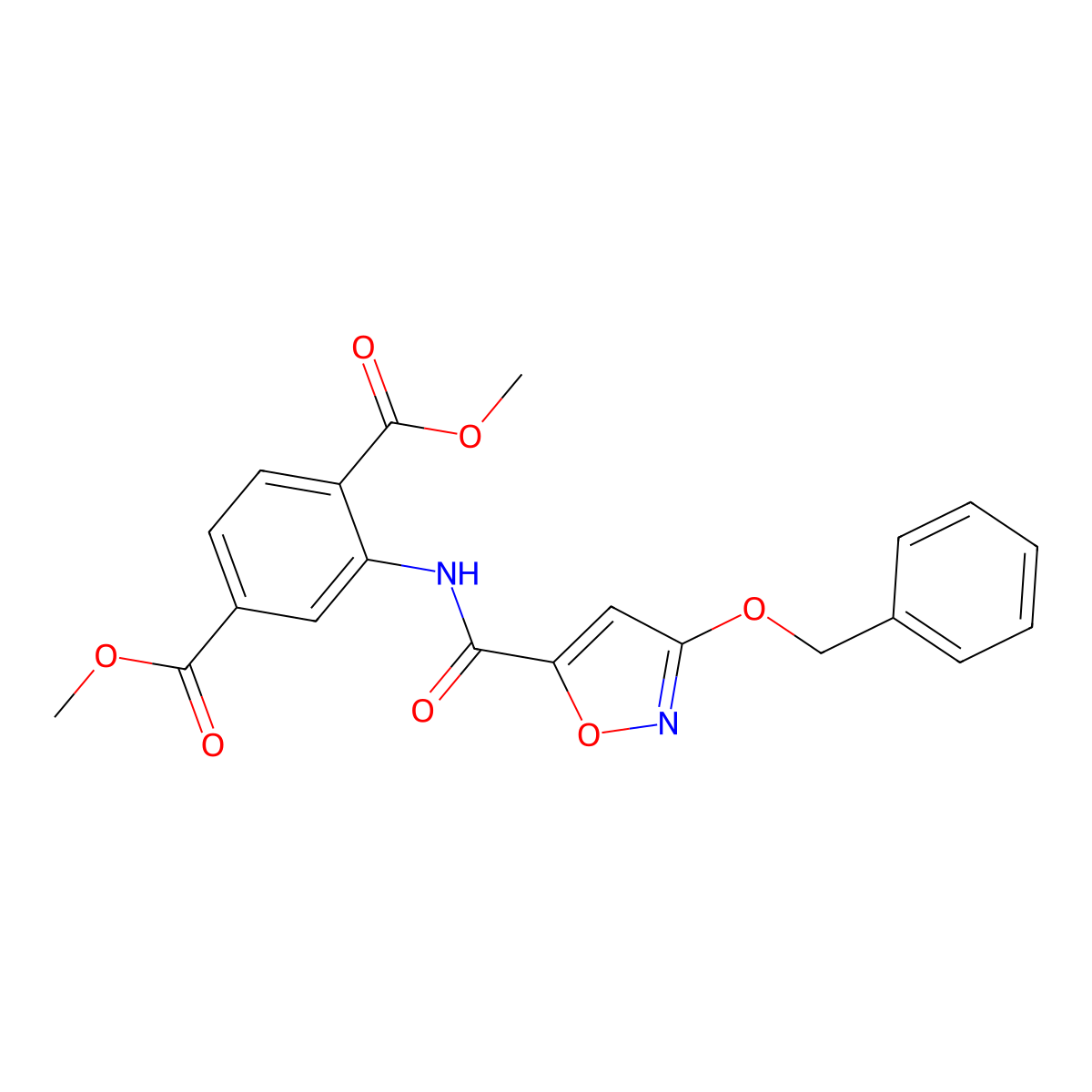 Dimethyl 2-(3-(benzyloxy)isoxazole-5-carboxamido)terephthalate molecular structure, CAS 1421476-42-7