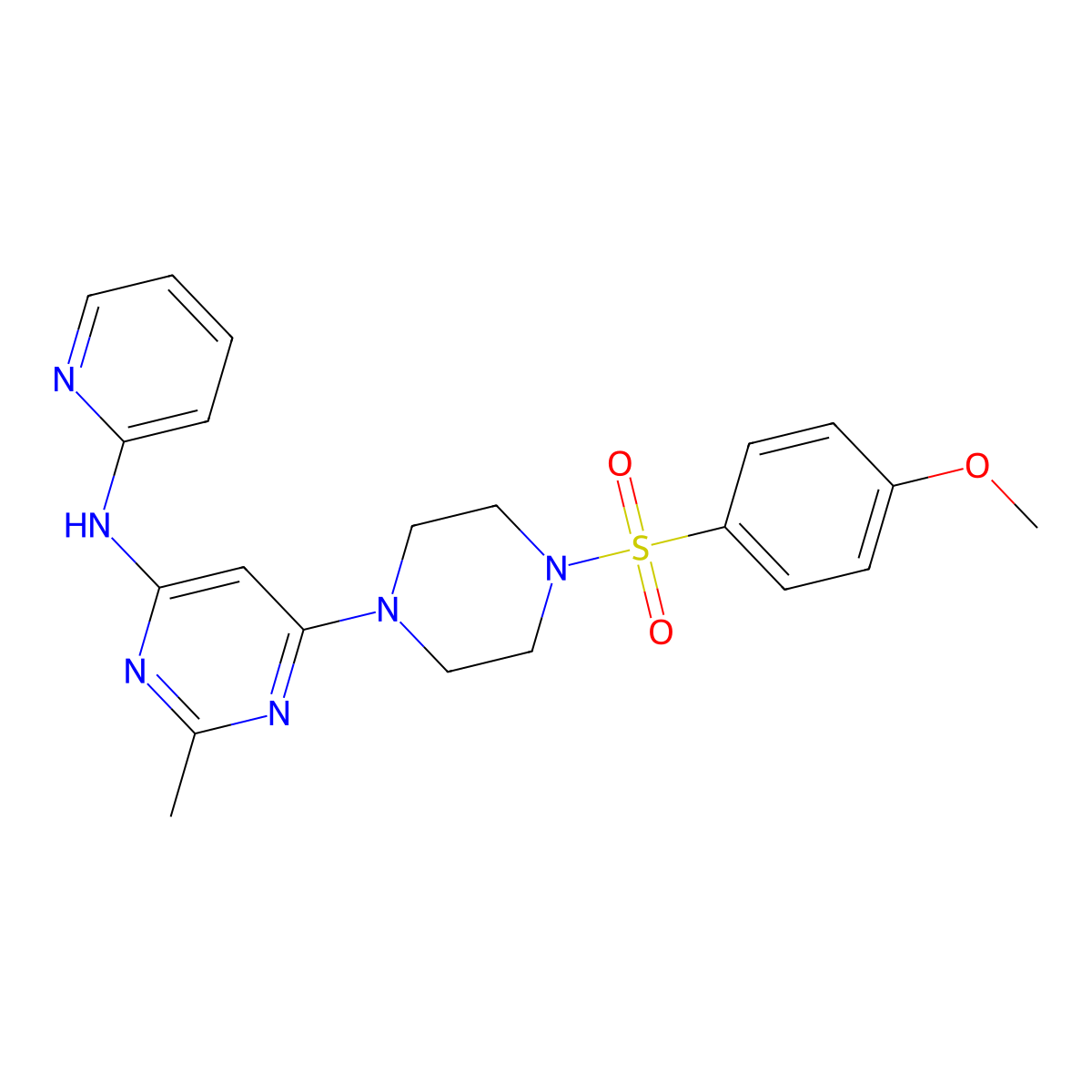 6-(4-((4-methoxyphenyl)sulfonyl)piperazin-1-yl)-2-methyl-N-(pyridin-2-yl)pyrimidin-4-amine molecular structure, CAS 1421476-45-0