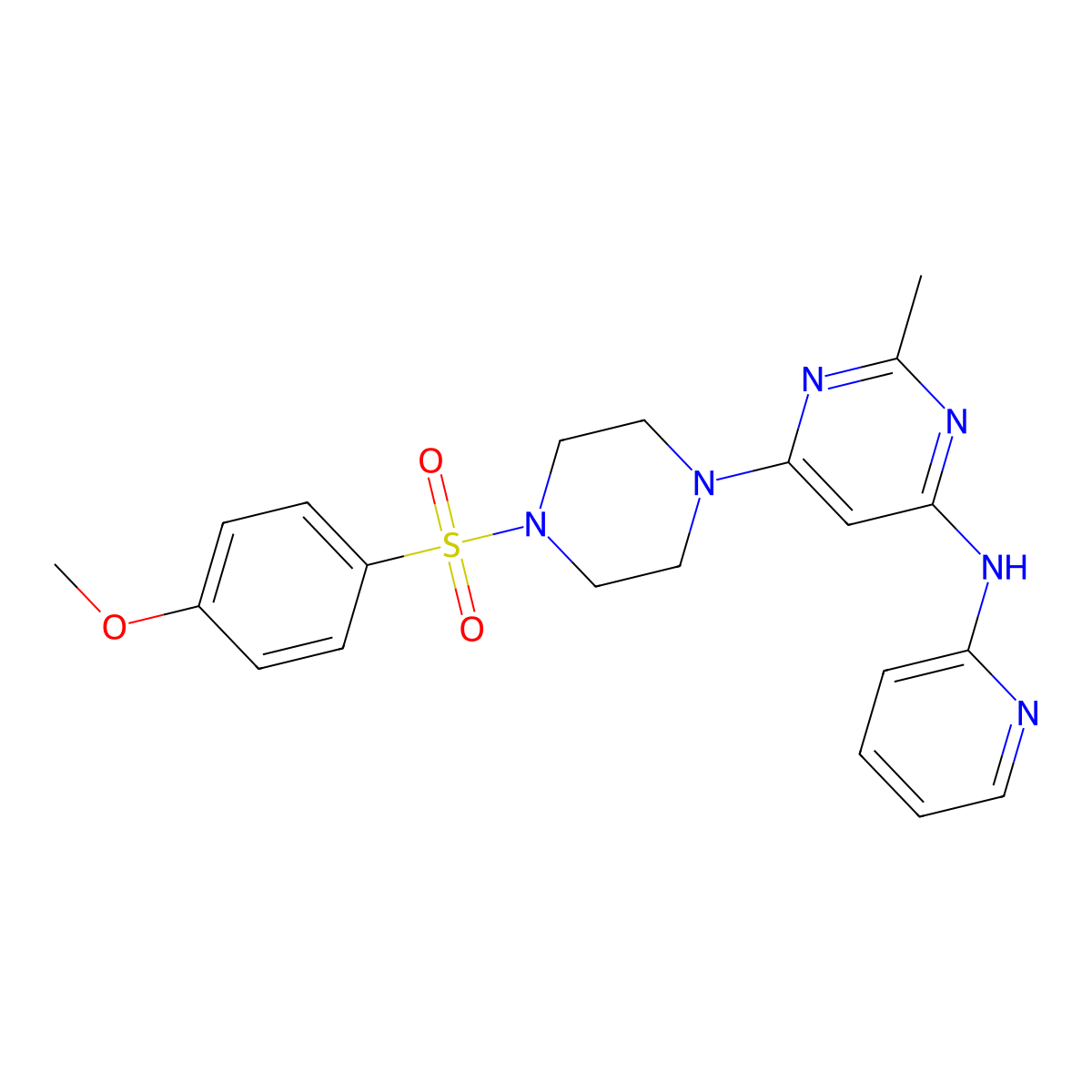 6-(4-((4-methoxyphenyl)sulfonyl)piperazin-1-yl)-2-methyl-N-(pyridin-2-yl)pyrimidin-4-amine molecular structure, CAS 1421476-45-0