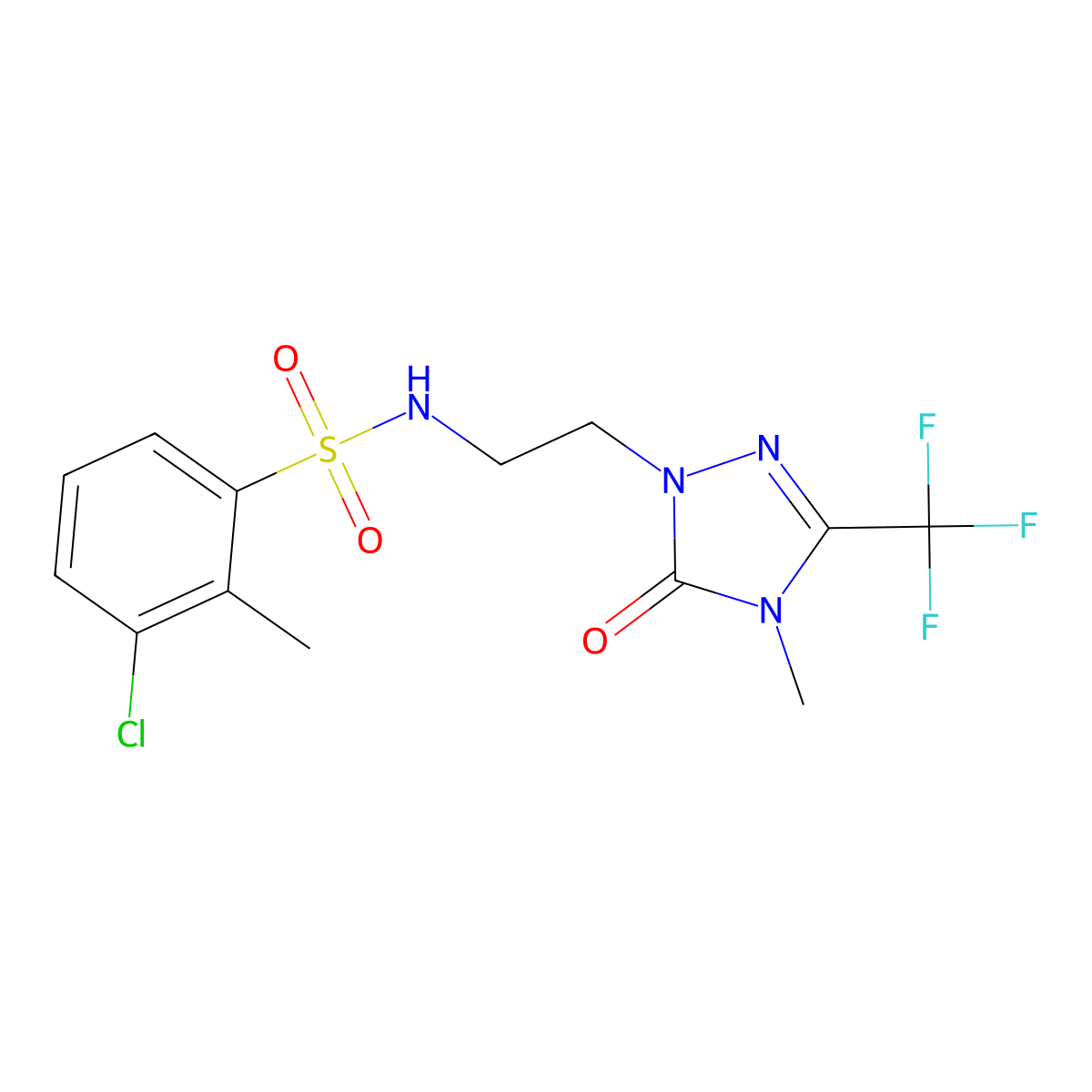 3-chloro-2-methyl-N-(2-(4-methyl-5-oxo-3-(trifluoromethyl)-4,5-dihydro-1H-1,2,4-triazol-1-yl)ethyl)benzenesulfonamide molecular structure, CAS 1421476-46-1