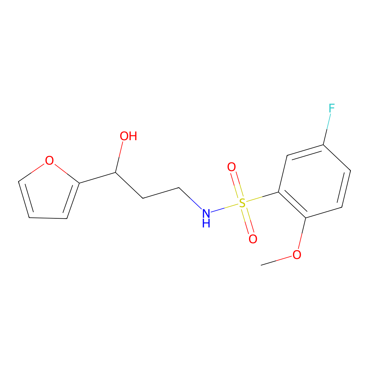 5-fluoro-N-(3-(furan-2-yl)-3-hydroxypropyl)-2-methoxybenzenesulfonamide molecular structure, CAS 1421476-47-2