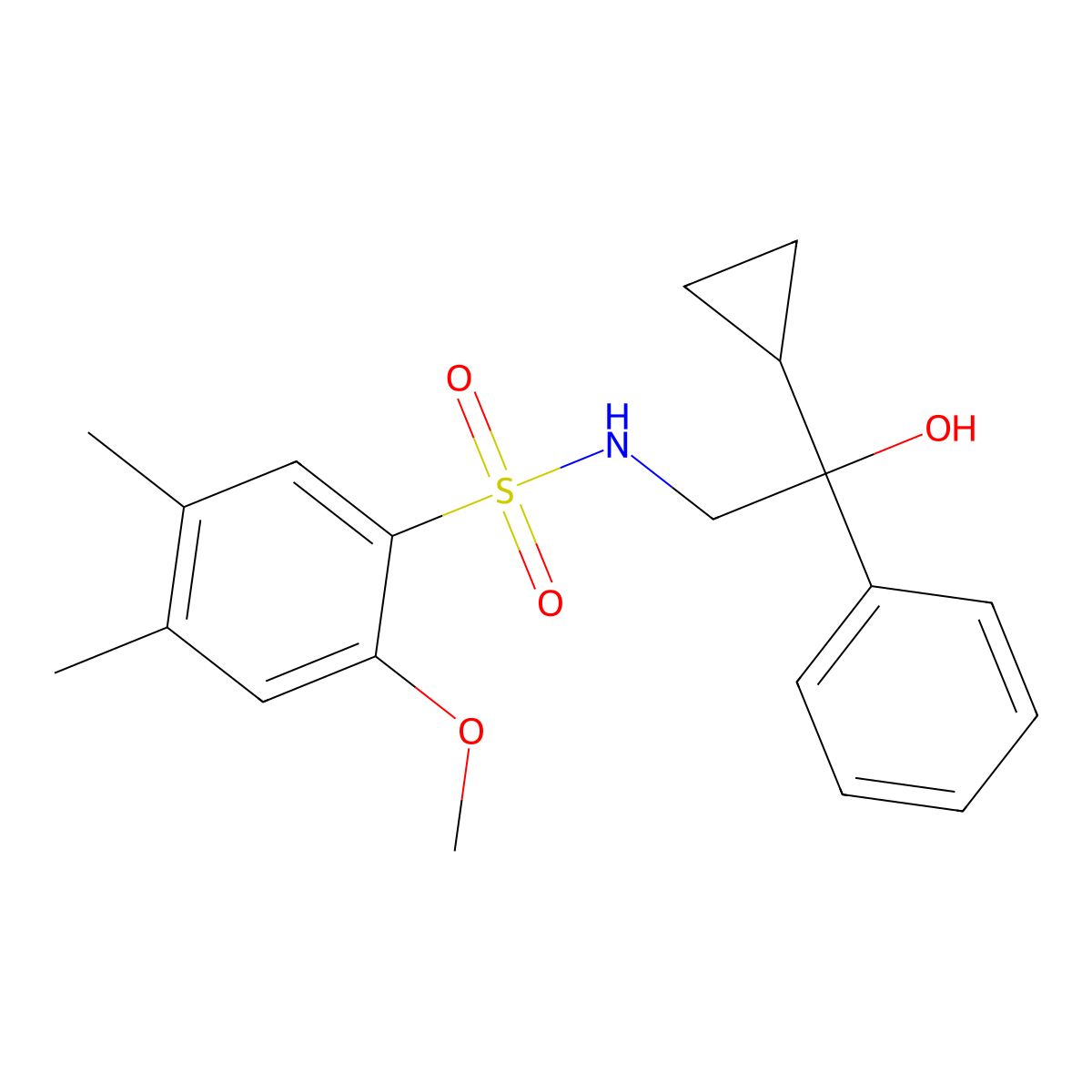 N-(2-cyclopropyl-2-hydroxy-2-phenylethyl)-2-methoxy-4,5-dimethylbenzenesulfonamide molecular structure, CAS 1421476-48-3