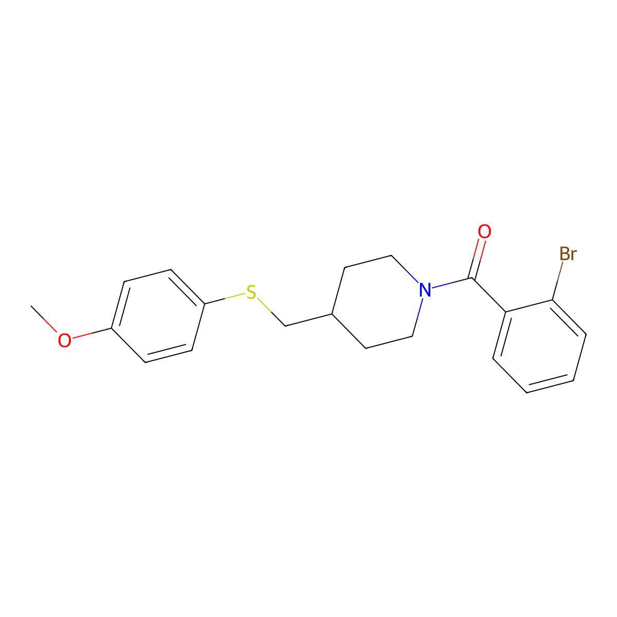 (2-Bromophenyl)(4-(((4-methoxyphenyl)thio)methyl)piperidin-1-yl)methanone molecular structure, CAS 1421476-50-7