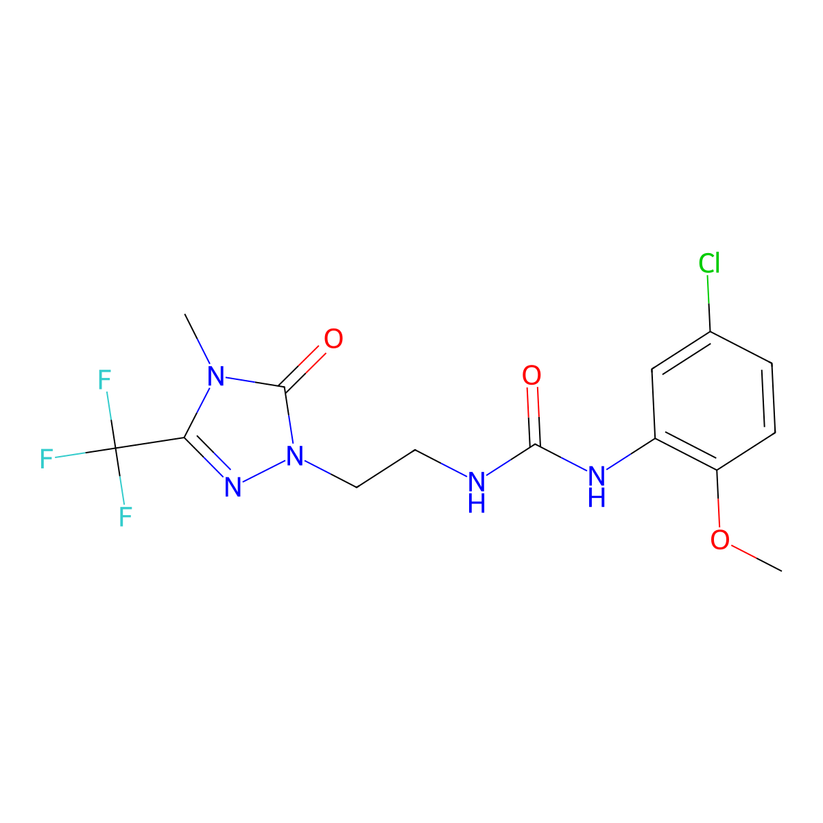 1-(5-chloro-2-methoxyphenyl)-3-{2-[4-methyl-5-oxo-3-(trifluoromethyl)-4,5-dihydro-1H-1,2,4-triazol-1-yl]ethyl}urea molecular structure, CAS 1421476-56-3