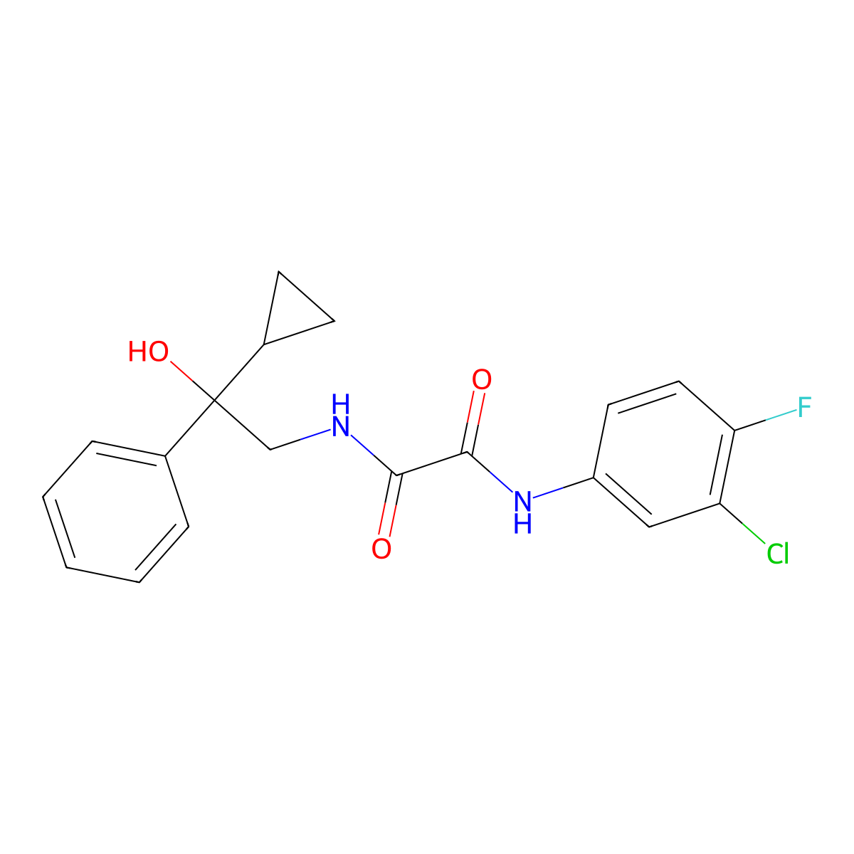 N1-(3-chloro-4-fluorophenyl)-N2-(2-cyclopropyl-2-hydroxy-2-phenylethyl)oxalamide molecular structure, CAS 1421476-59-6