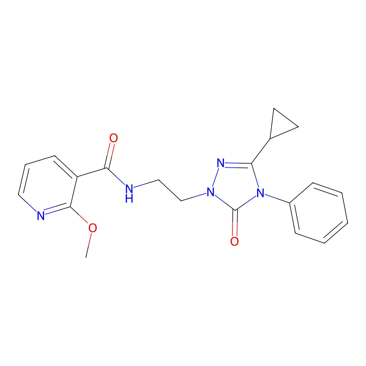 N-(2-(3-cyclopropyl-5-oxo-4-phenyl-4,5-dihydro-1H-1,2,4-triazol-1-yl)ethyl)-2-methoxynicotinamide molecular structure, CAS 1421476-63-2