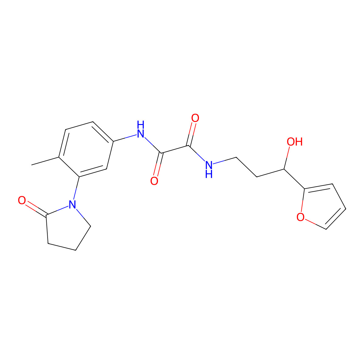 N1-(3-(furan-2-yl)-3-hydroxypropyl)-N2-(4-methyl-3-(2-oxopyrrolidin-1-yl)phenyl)oxalamide molecular structure, CAS 1421476-67-6