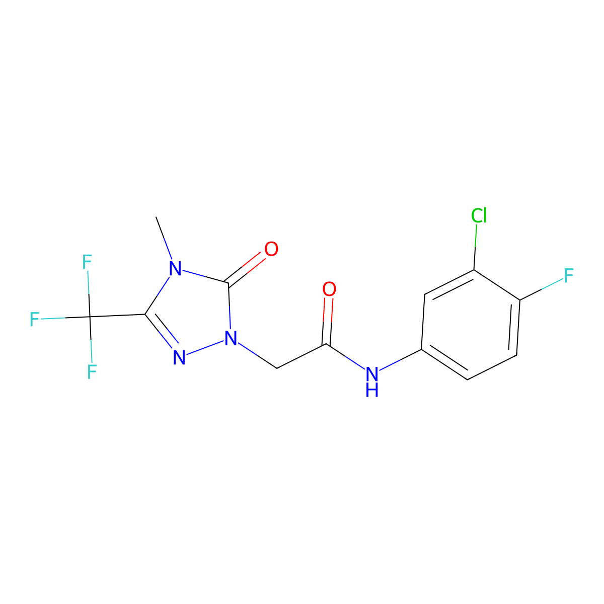 N-(3-chloro-4-fluorophenyl)-2-(4-methyl-5-oxo-3-(trifluoromethyl)-4,5-dihydro-1H-1,2,4-triazol-1-yl)acetamide molecular structure, CAS 1421476-68-7