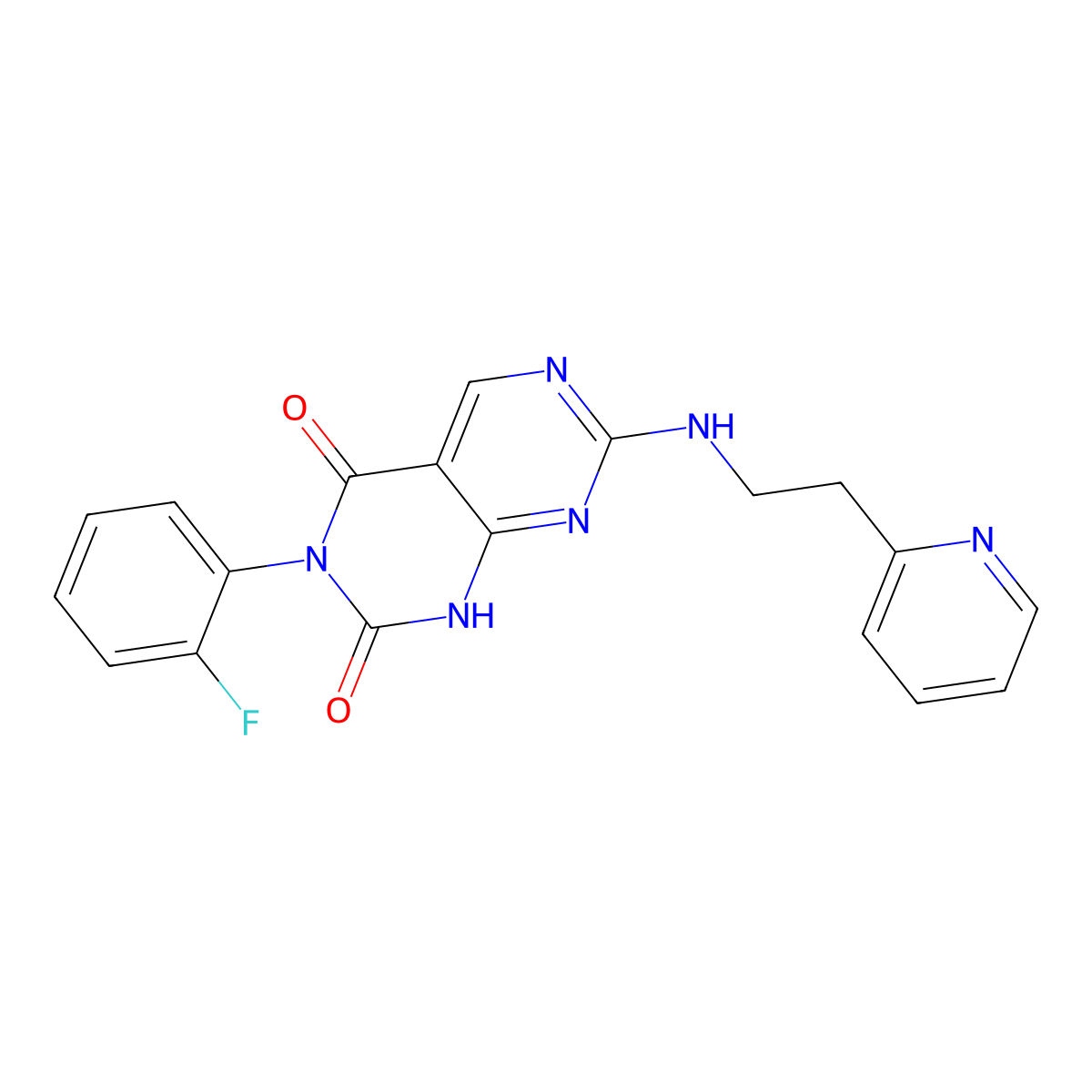 3-(2-fluorophenyl)-7-((2-(pyridin-2-yl)ethyl)amino)pyrimido[4,5-d]pyrimidine-2,4(1H,3H)-dione molecular structure, CAS 1421476-76-7