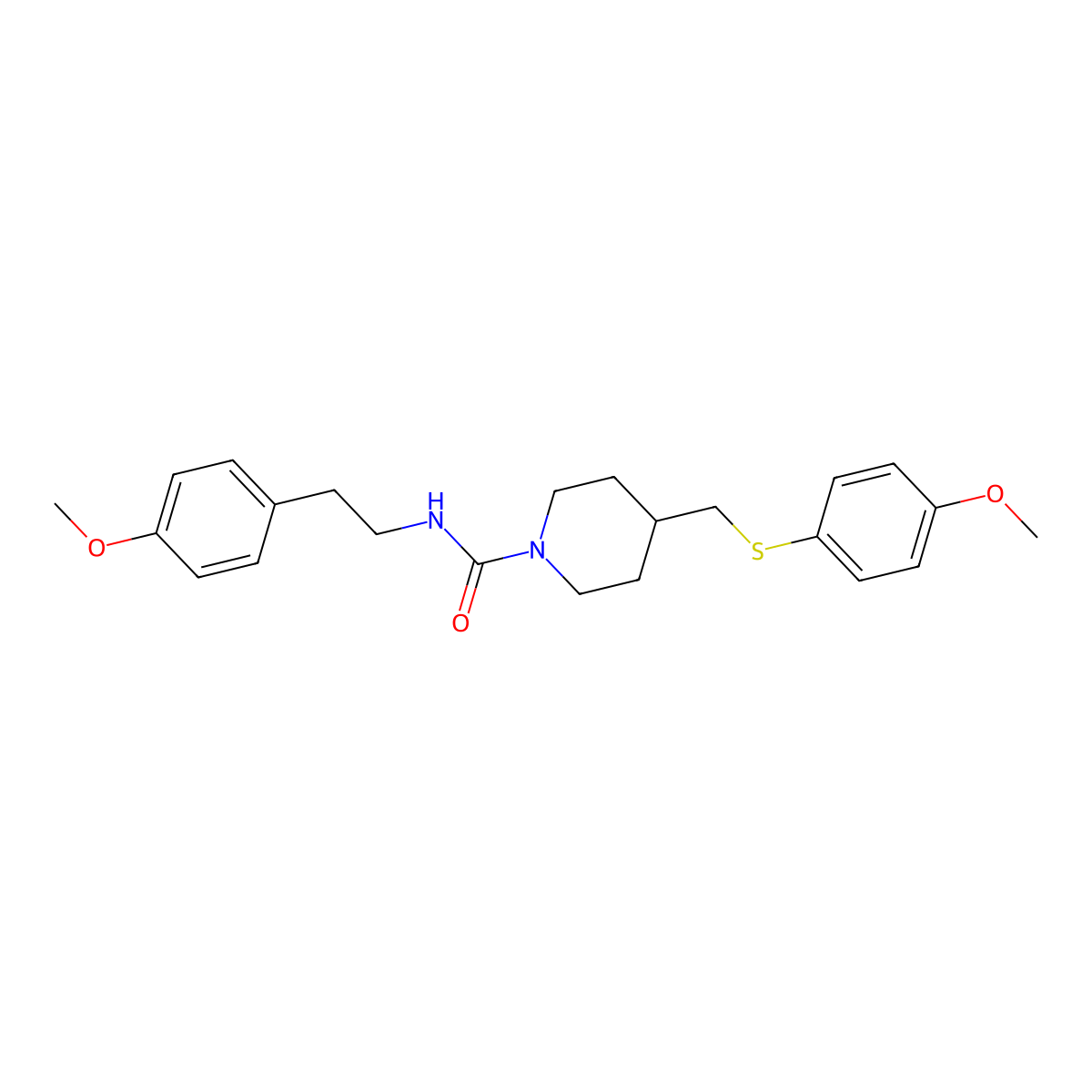 N-(4-methoxyphenethyl)-4-(((4-methoxyphenyl)thio)methyl)piperidine-1-carboxamide molecular structure, CAS 1421476-81-4