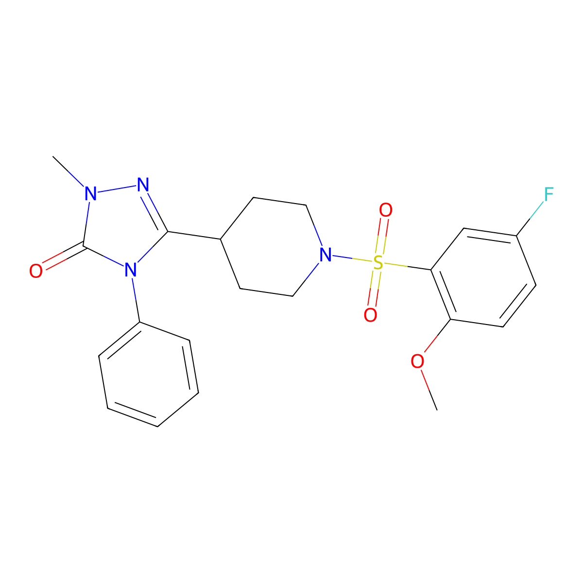 3-(1-((5-fluoro-2-methoxyphenyl)sulfonyl)piperidin-4-yl)-1-methyl-4-phenyl-1H-1,2,4-triazol-5(4H)-one molecular structure, CAS 1421476-85-8