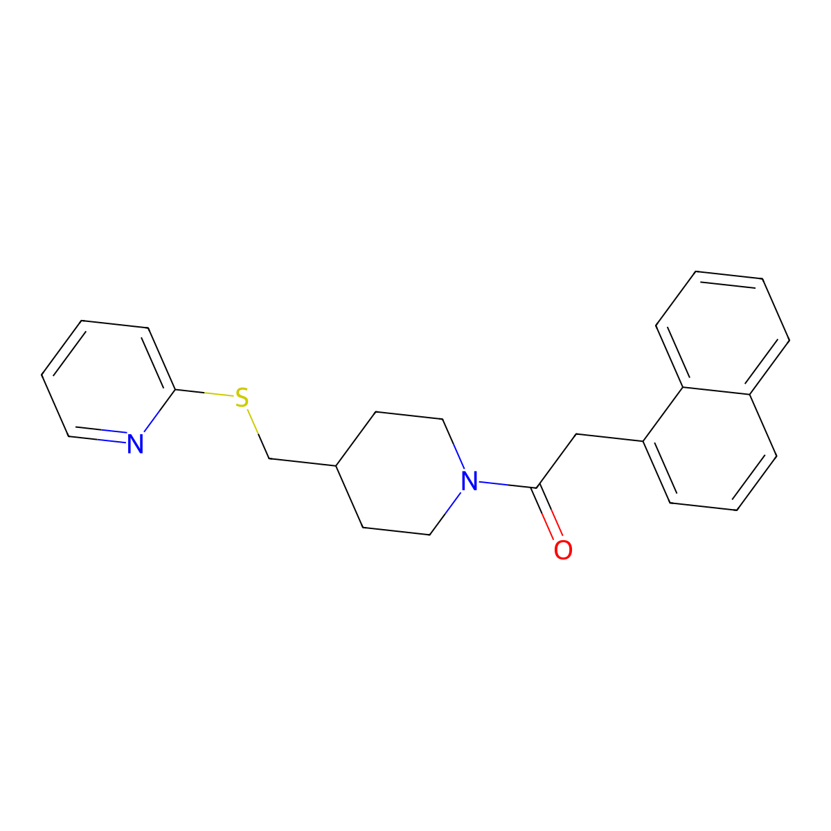 2-(Naphthalen-1-yl)-1-(4-((pyridin-2-ylthio)methyl)piperidin-1-yl)ethanone molecular structure, CAS 1421476-90-5