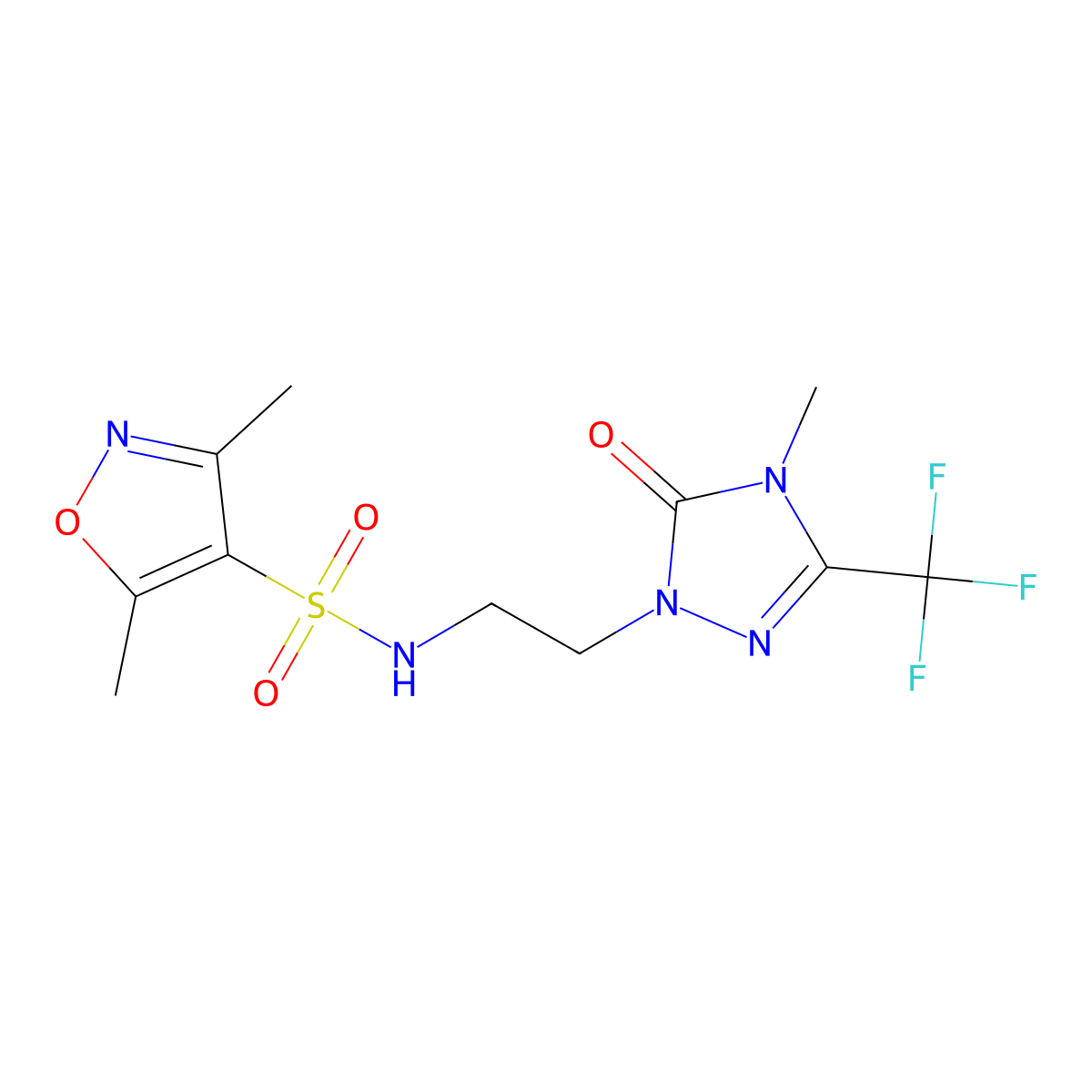 3,5-dimethyl-N-(2-(4-methyl-5-oxo-3-(trifluoromethyl)-4,5-dihydro-1H-1,2,4-triazol-1-yl)ethyl)isoxazole-4-sulfonamide molecular structure, CAS 1421476-91-6