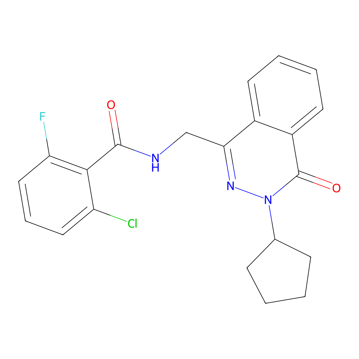 2-chloro-N-[(3-cyclopentyl-4-oxo-3,4-dihydrophthalazin-1-yl)methyl]-6-fluorobenzamide molecular structure, CAS 1421476-92-7