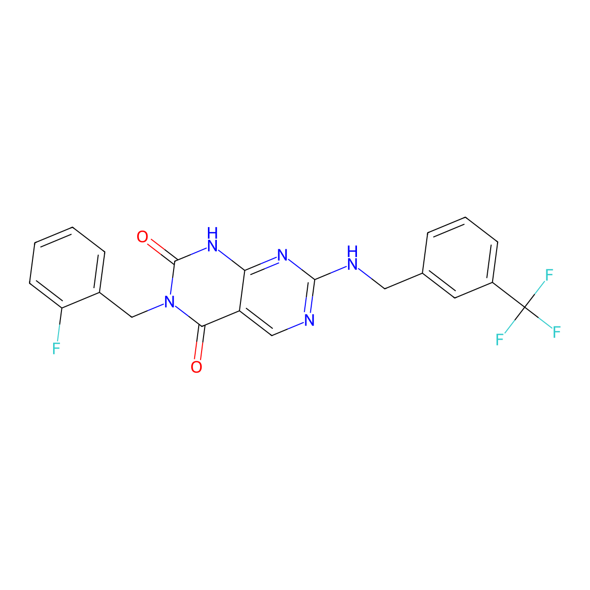 3-(2-fluorobenzyl)-7-((3-(trifluoromethyl)benzyl)amino)pyrimido[4,5-d]pyrimidine-2,4(1H,3H)-dione molecular structure, CAS 1421476-93-8