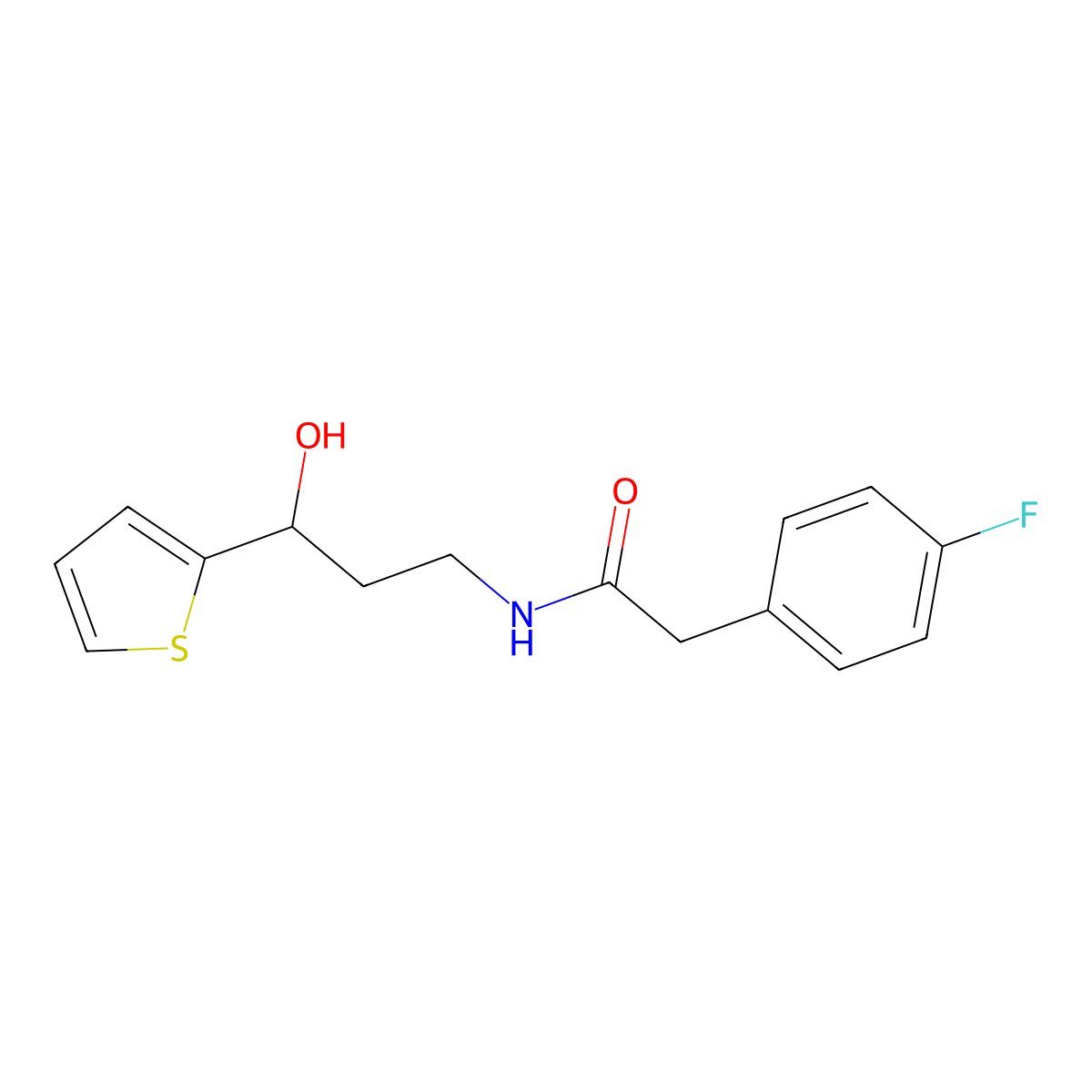 2-(4-Fluorophenyl)-N-[3-hydroxy-3-(thiophen-2-YL)propyl]acetamide molecular structure, CAS 1421476-94-9