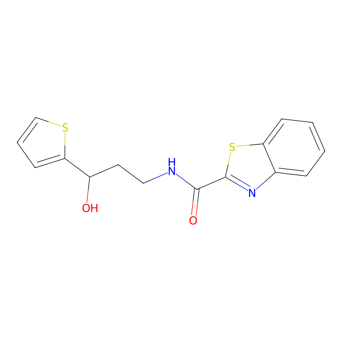N-(3-hydroxy-3-(thiophen-2-yl)propyl)benzo[d]thiazole-2-carboxamide molecular structure, CAS 1421477-00-0