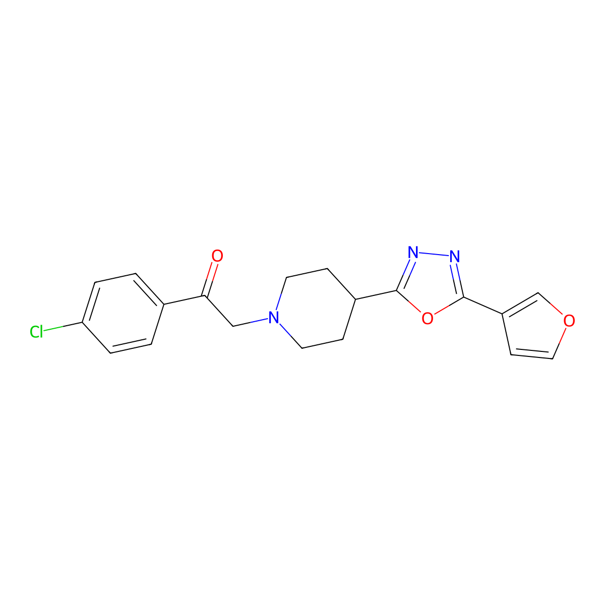 1-(4-Chlorophenyl)-2-(4-(5-(furan-3-yl)-1,3,4-oxadiazol-2-yl)piperidin-1-yl)ethanone molecular structure, CAS 1421477-03-3