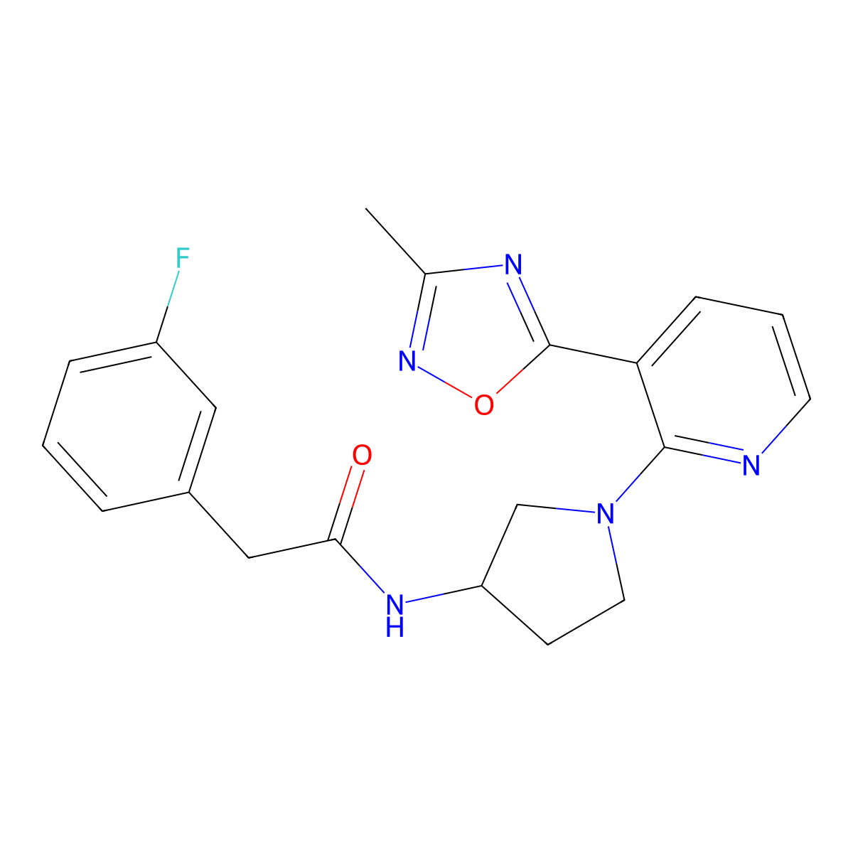 2-(3-Fluorophenyl)-N-{1-[3-(3-methyl-1,2,4-oxadiazol-5-YL)pyridin-2-YL]pyrrolidin-3-YL}acetamide molecular structure, CAS 1421477-10-2