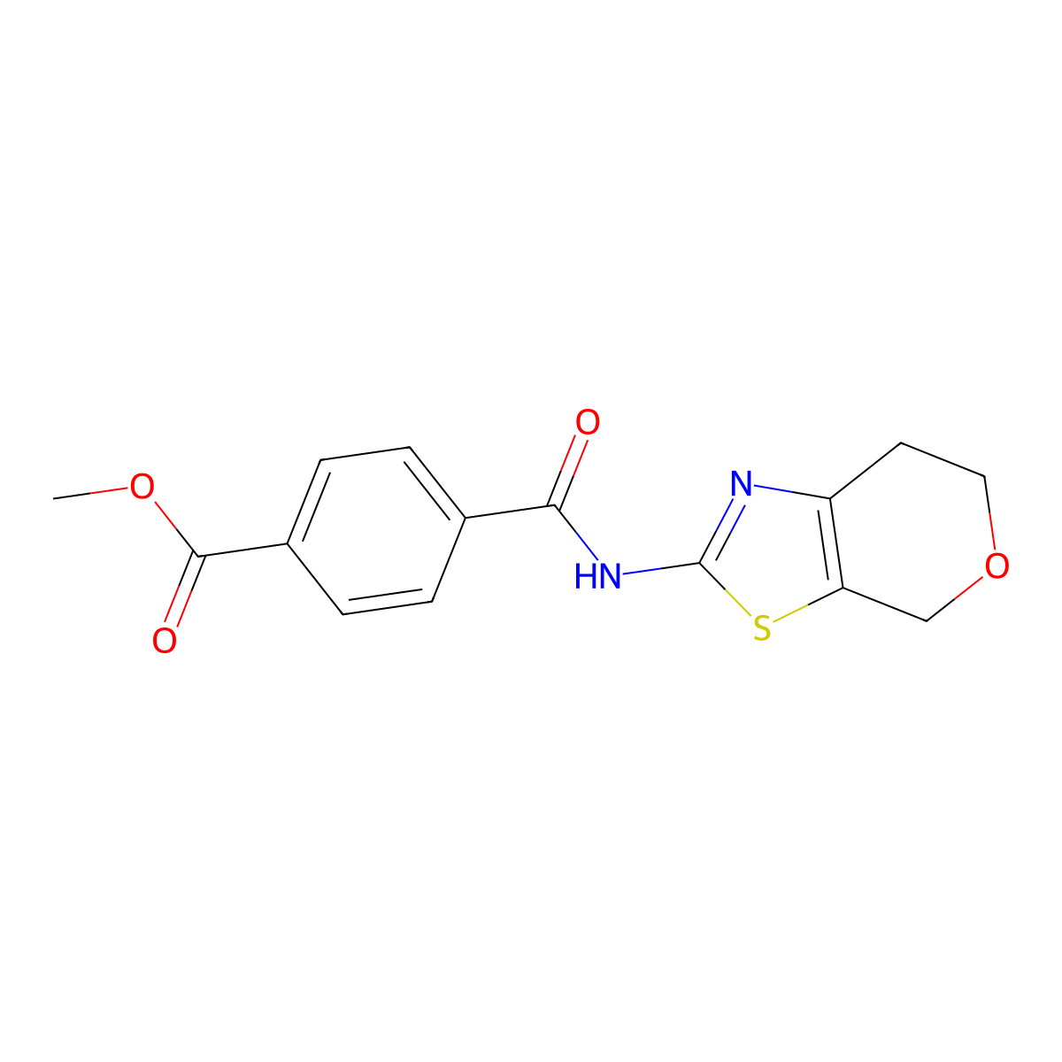 methyl 4-((6,7-dihydro-4H-pyrano[4,3-d]thiazol-2-yl)carbamoyl)benzoate molecular structure, CAS 1421477-19-1