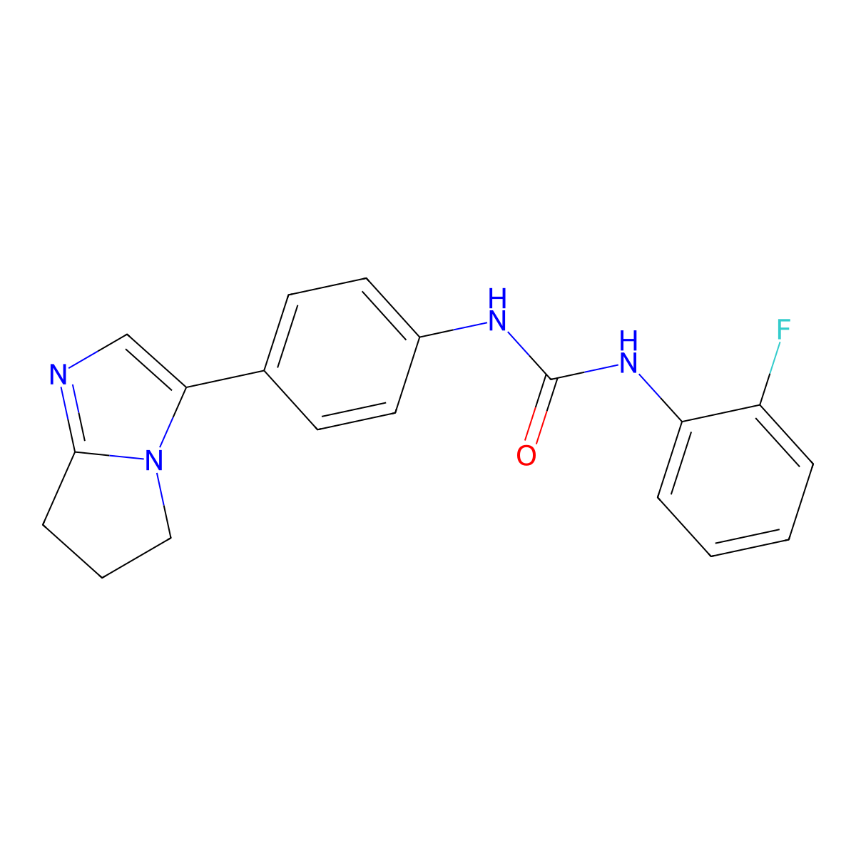 1-(4-(6,7-dihydro-5H-pyrrolo[1,2-a]imidazol-3-yl)phenyl)-3-(2-fluorophenyl)urea molecular structure, CAS 1421477-20-4