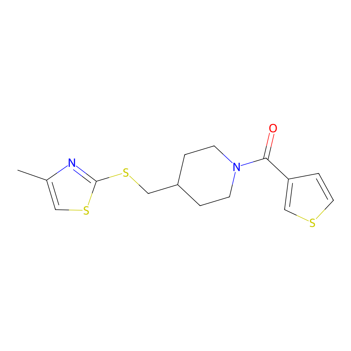 (4-(((4-Methylthiazol-2-yl)thio)methyl)piperidin-1-yl)(thiophen-3-yl)methanone molecular structure, CAS 1421477-21-5