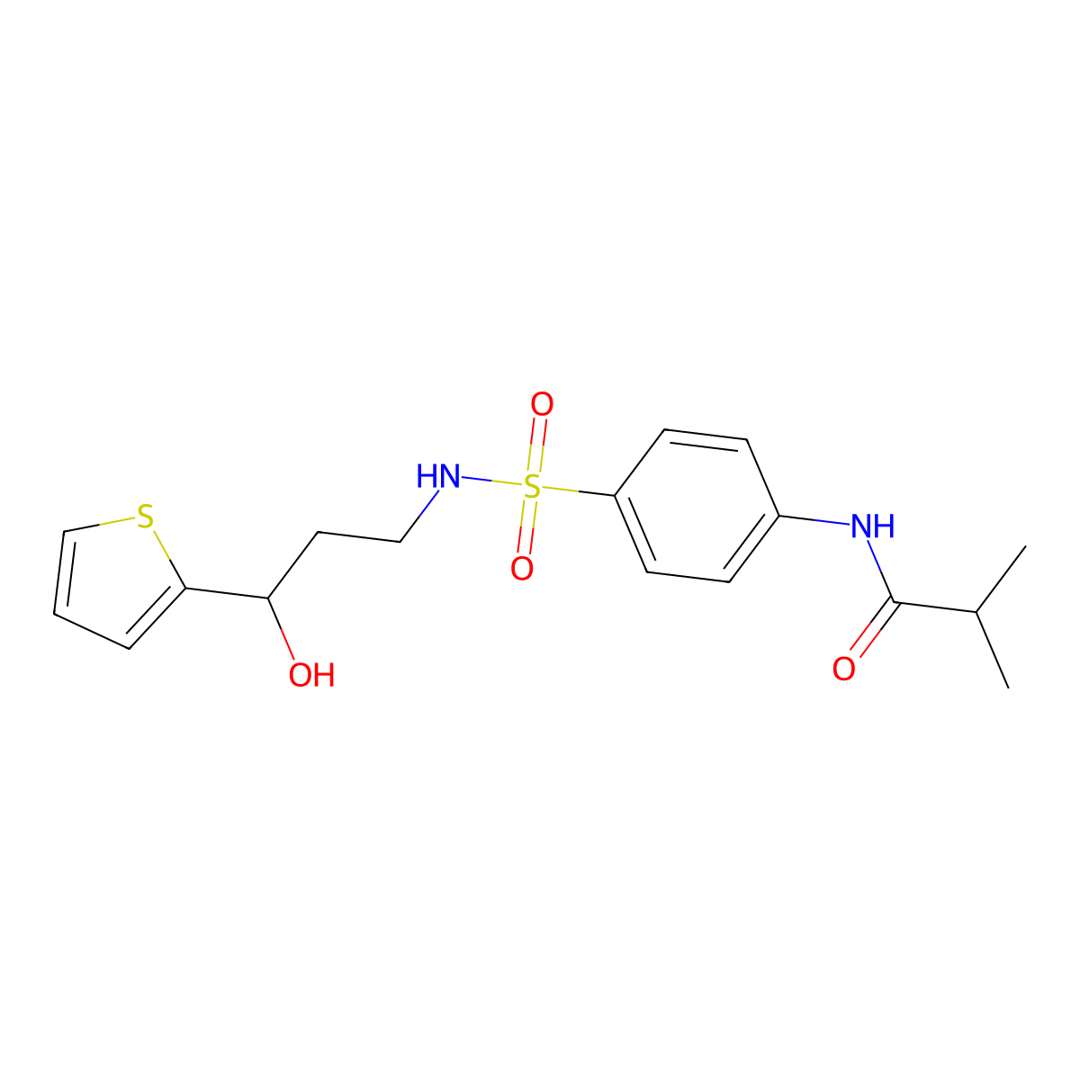 N-(4-(N-(3-hydroxy-3-(thiophen-2-yl)propyl)sulfamoyl)phenyl)isobutyramide molecular structure, CAS 1421477-22-6