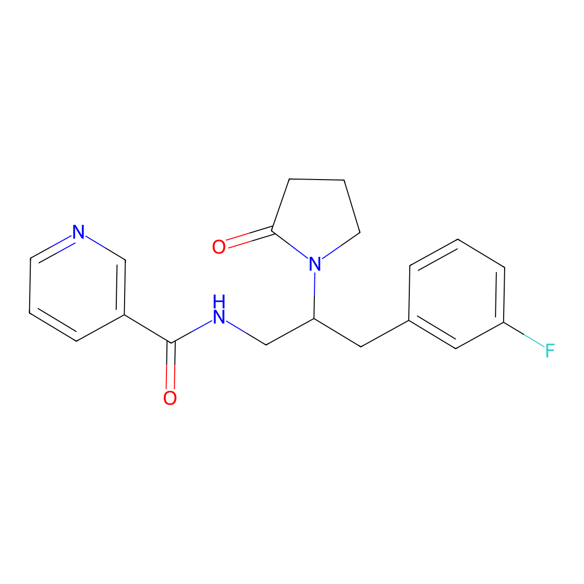 N-(3-(3-fluorophenyl)-2-(2-oxopyrrolidin-1-yl)propyl)nicotinamide molecular structure, CAS 1421477-25-9