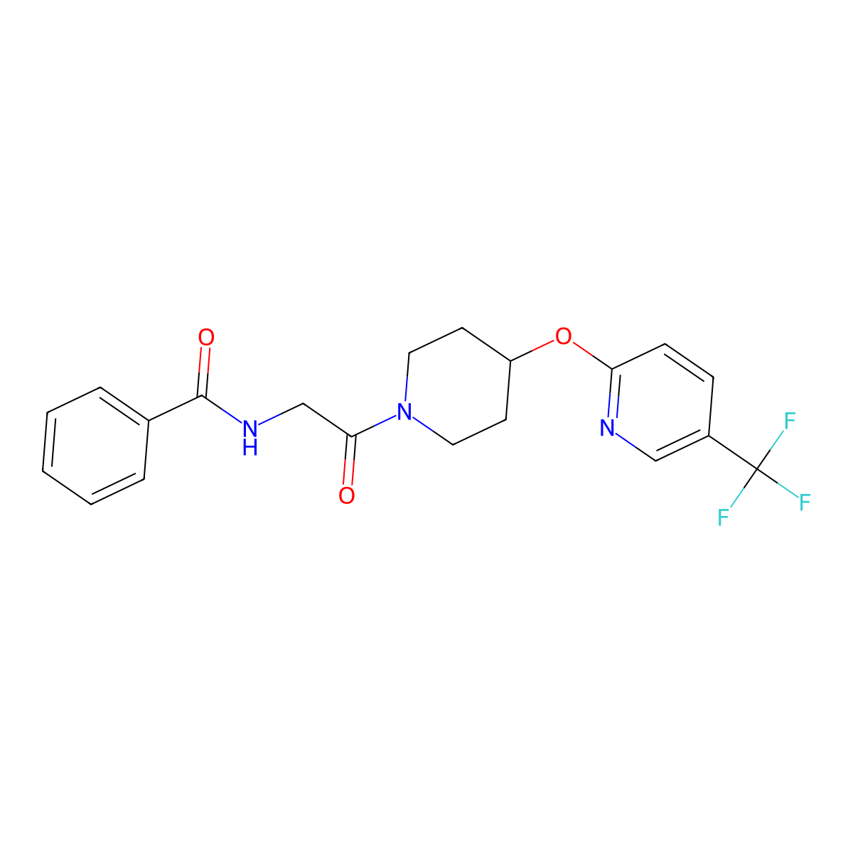N-[2-Oxo-2-(4-{[5-(trifluoromethyl)pyridin-2-YL]oxy}piperidin-1-YL)ethyl]benzamide molecular structure, CAS 1421477-27-1
