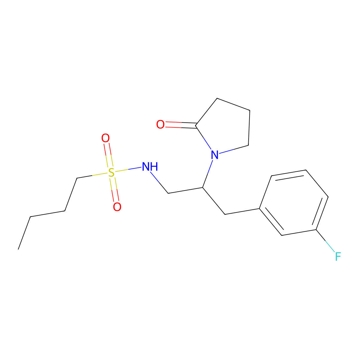 N-(3-(3-fluorophenyl)-2-(2-oxopyrrolidin-1-yl)propyl)butane-1-sulfonamide molecular structure, CAS 1421477-32-8