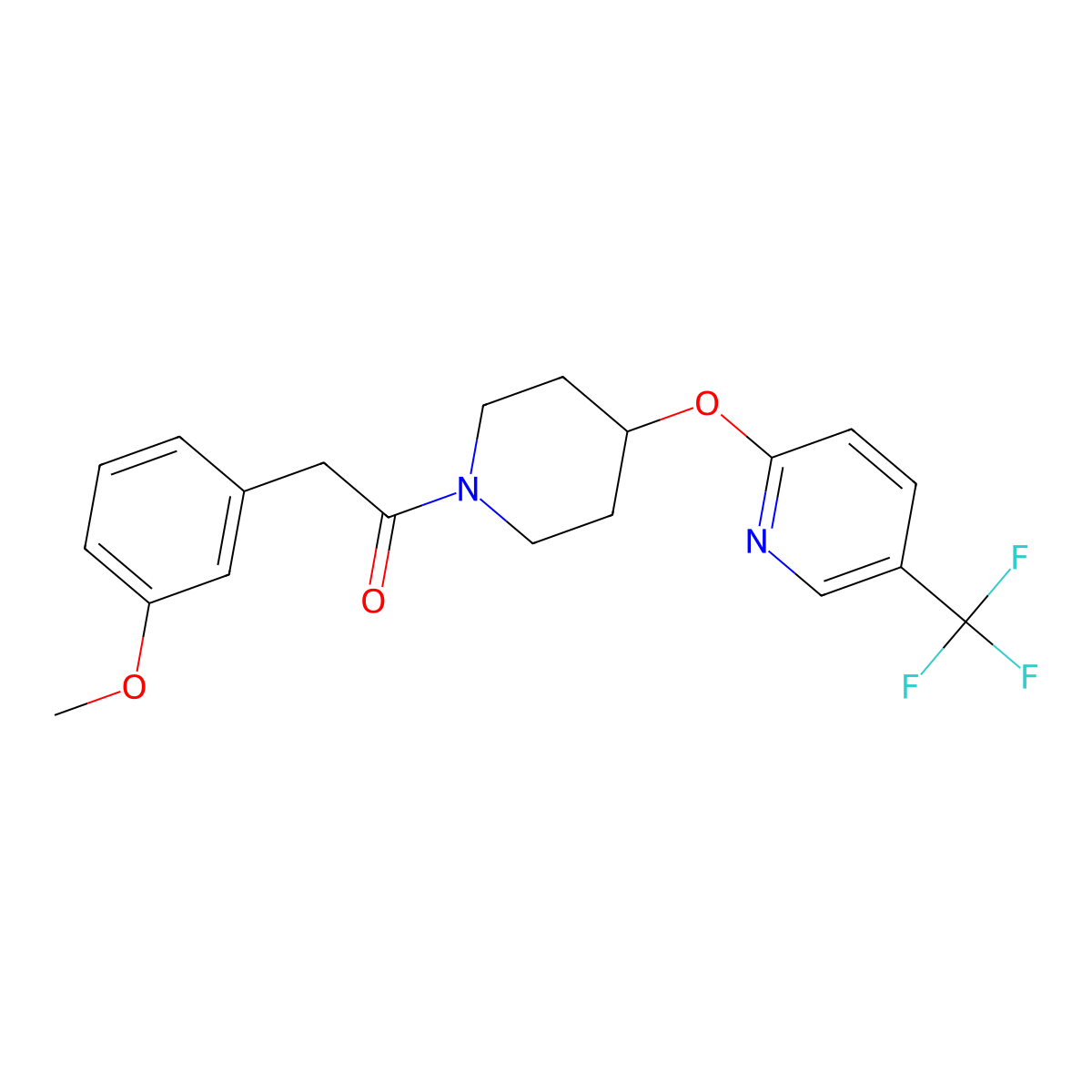 2-(3-Methoxyphenyl)-1-(4-((5-(trifluoromethyl)pyridin-2-yl)oxy)piperidin-1-yl)ethanone molecular structure, CAS 1421477-36-2
