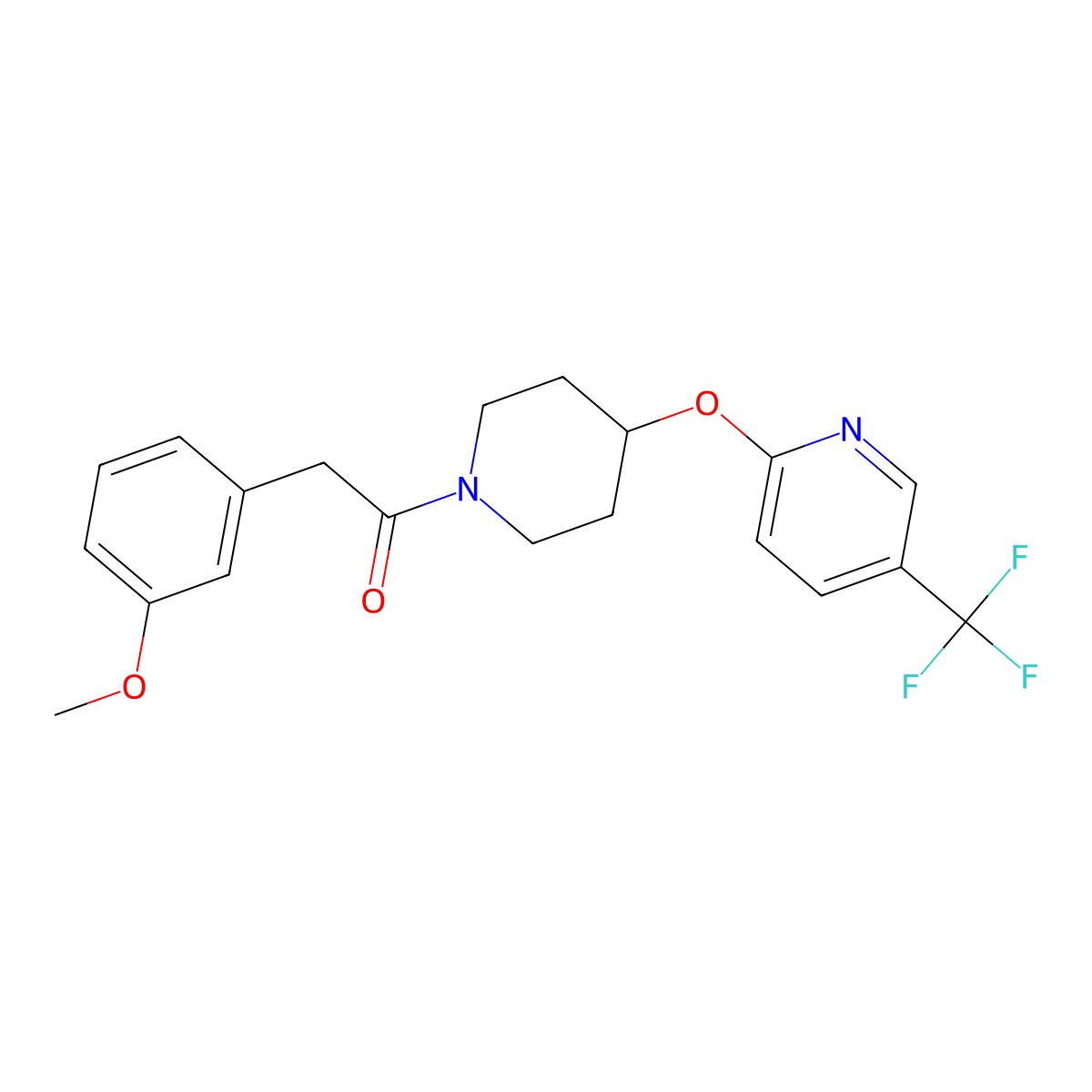 2-(3-Methoxyphenyl)-1-(4-((5-(trifluoromethyl)pyridin-2-yl)oxy)piperidin-1-yl)ethanone molecular structure, CAS 1421477-36-2