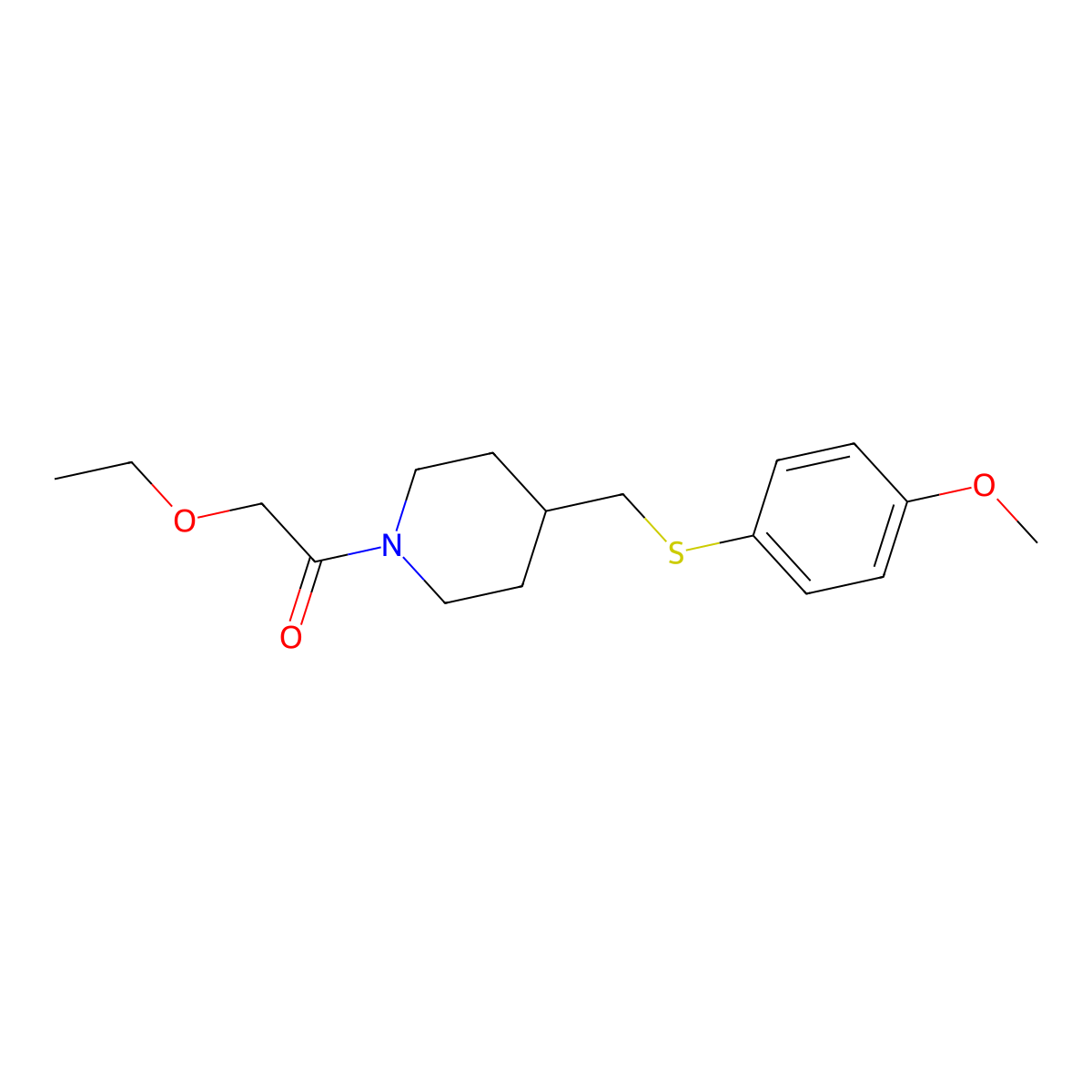 2-Ethoxy-1-(4-(((4-methoxyphenyl)thio)methyl)piperidin-1-yl)ethanone molecular structure, CAS 1421477-45-3