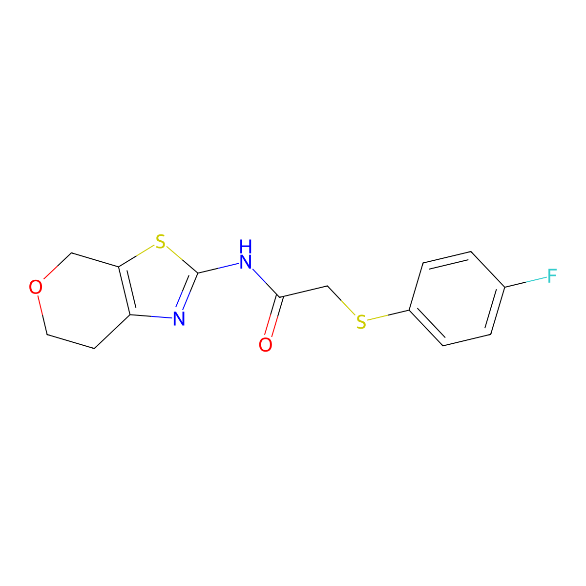 N-(6,7-dihydro-4H-pyrano[4,3-d]thiazol-2-yl)-2-((4-fluorophenyl)thio)acetamide molecular structure, CAS 1421477-48-6