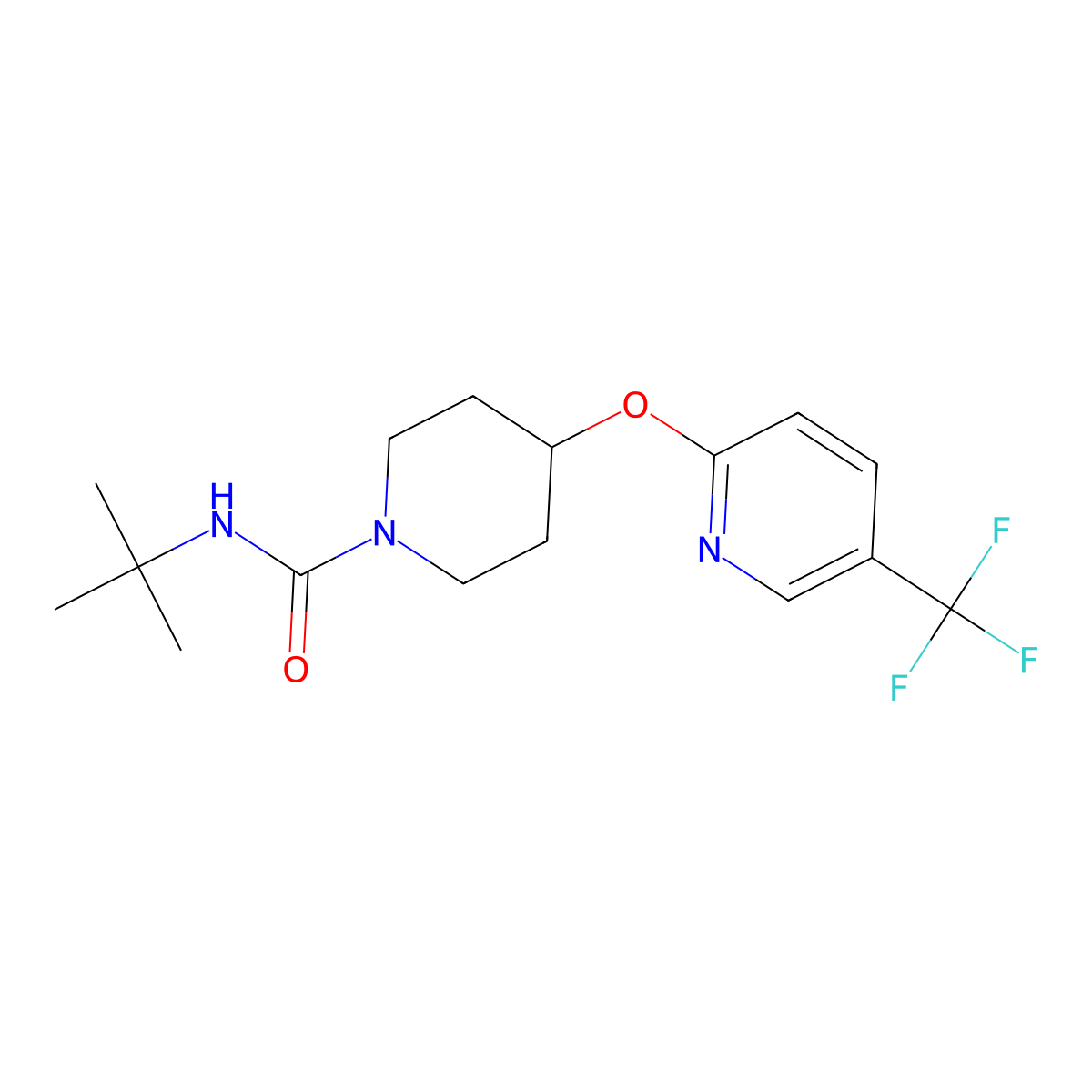 N-(tert-butyl)-4-((5-(trifluoromethyl)pyridin-2-yl)oxy)piperidine-1-carboxamide molecular structure, CAS 1421477-49-7