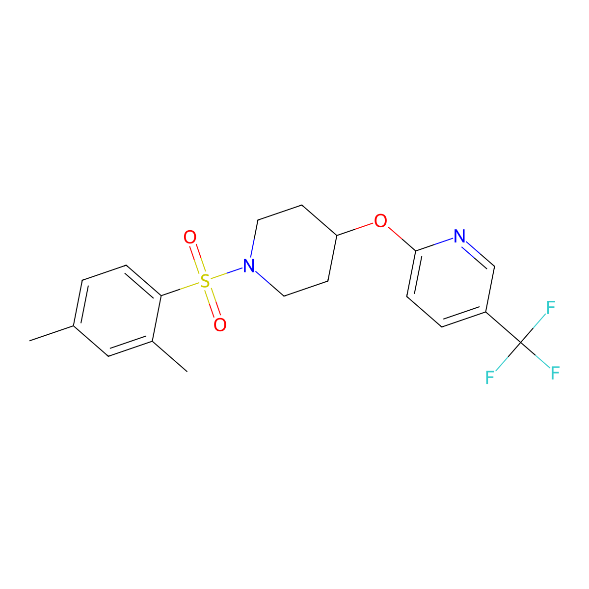 2-((1-((2,4-Dimethylphenyl)sulfonyl)piperidin-4-yl)oxy)-5-(trifluoromethyl)pyridine molecular structure, CAS 1421477-57-7