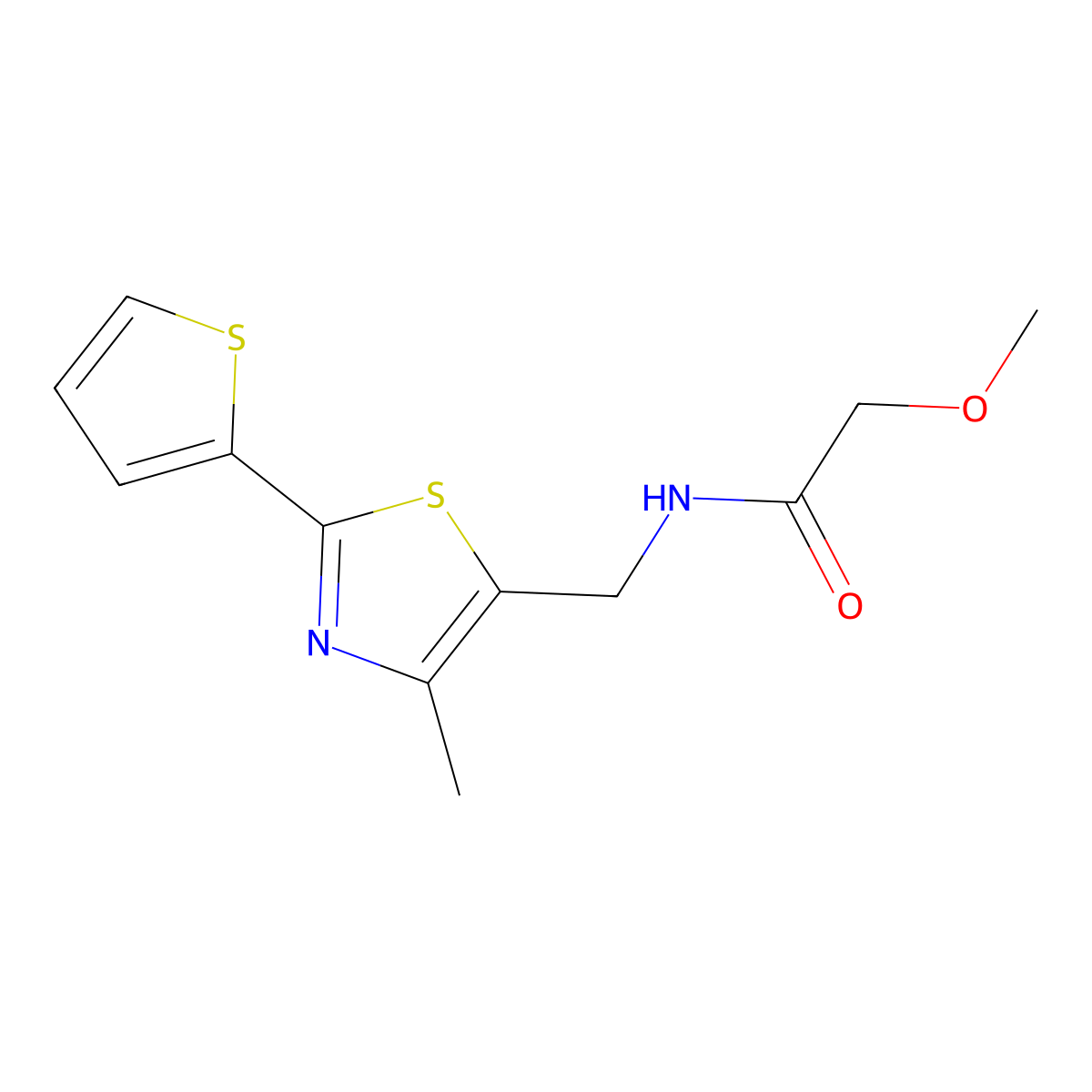 2-methoxy-N-((4-methyl-2-(thiophen-2-yl)thiazol-5-yl)methyl)acetamide molecular structure, CAS 1421477-64-6