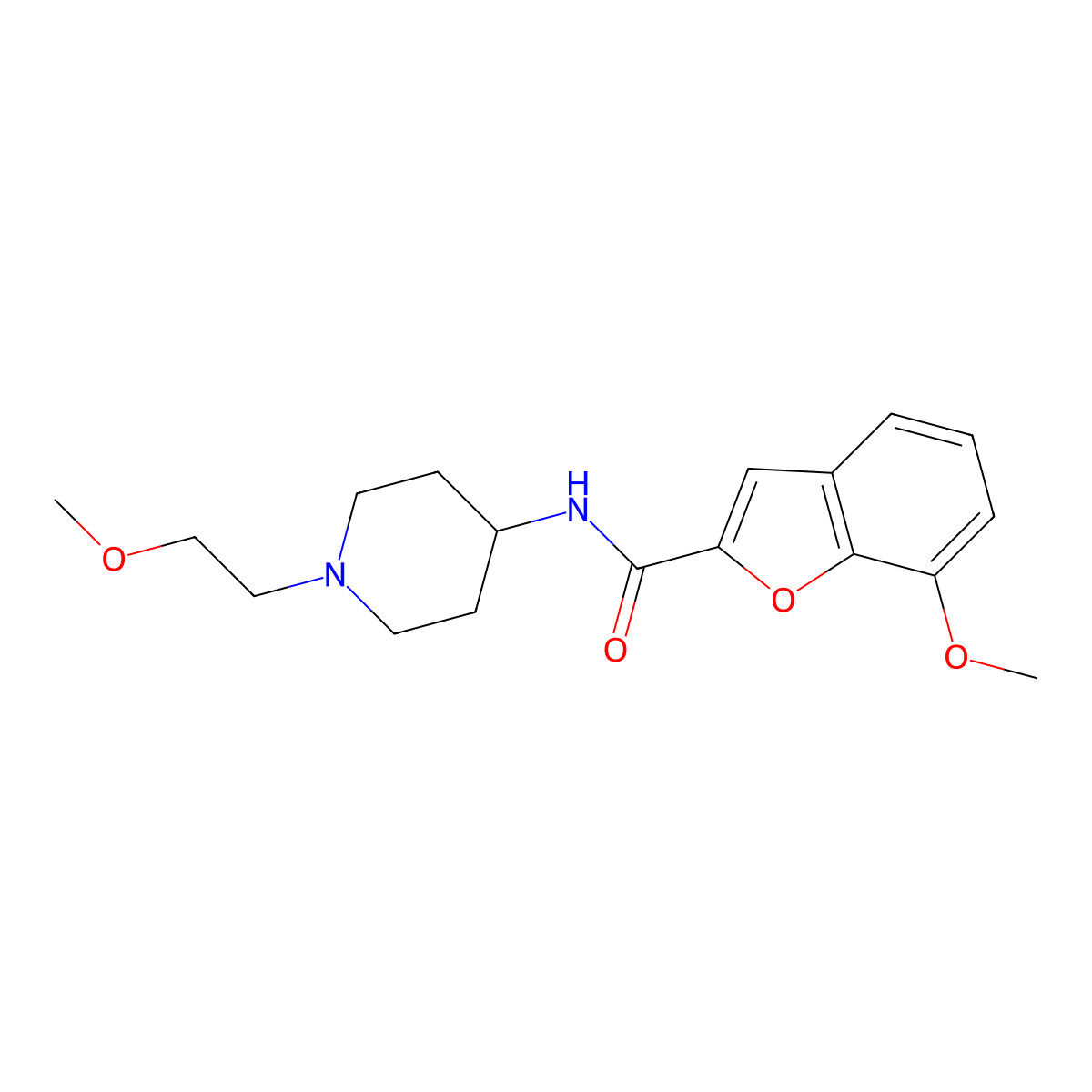 7-methoxy-N-(1-(2-methoxyethyl)piperidin-4-yl)benzofuran-2-carboxamide molecular structure, CAS 1421477-68-0