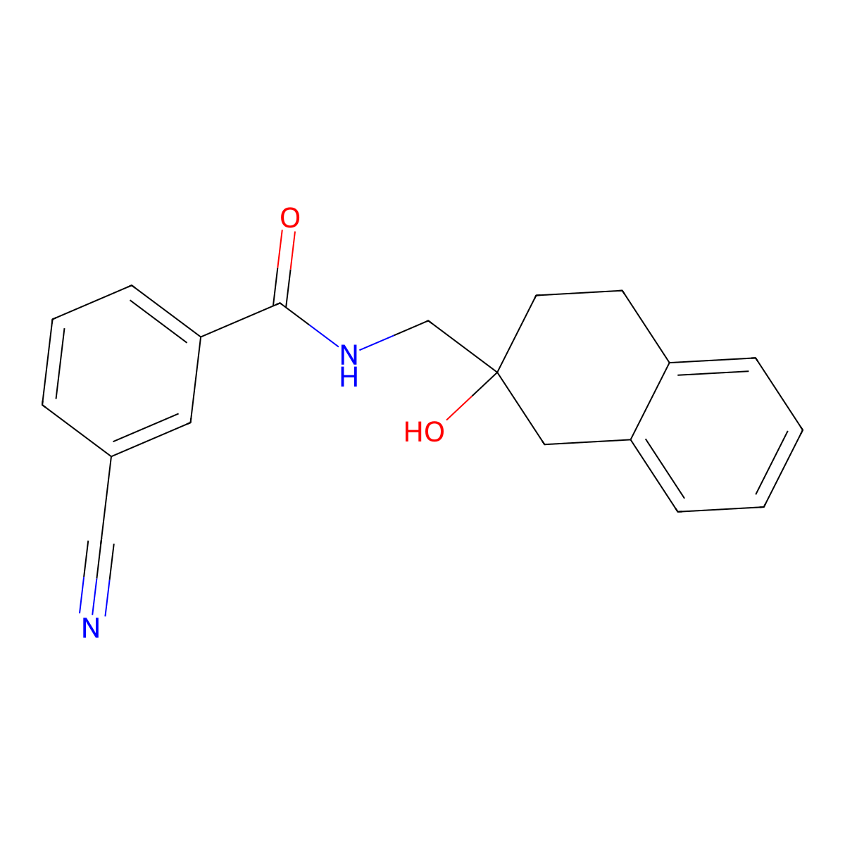 3-cyano-N-((2-hydroxy-1,2,3,4-tetrahydronaphthalen-2-yl)methyl)benzamide molecular structure, CAS 1421477-81-7