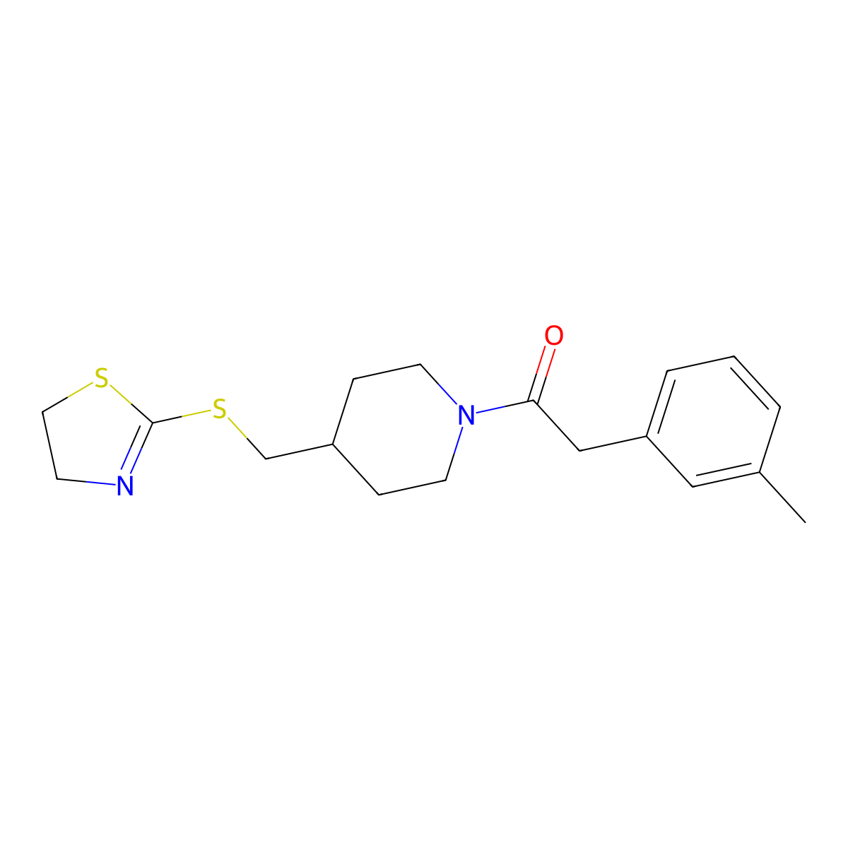 1-(4-(((4,5-Dihydrothiazol-2-yl)thio)methyl)piperidin-1-yl)-2-(m-tolyl)ethanone molecular structure, CAS 1421477-85-1