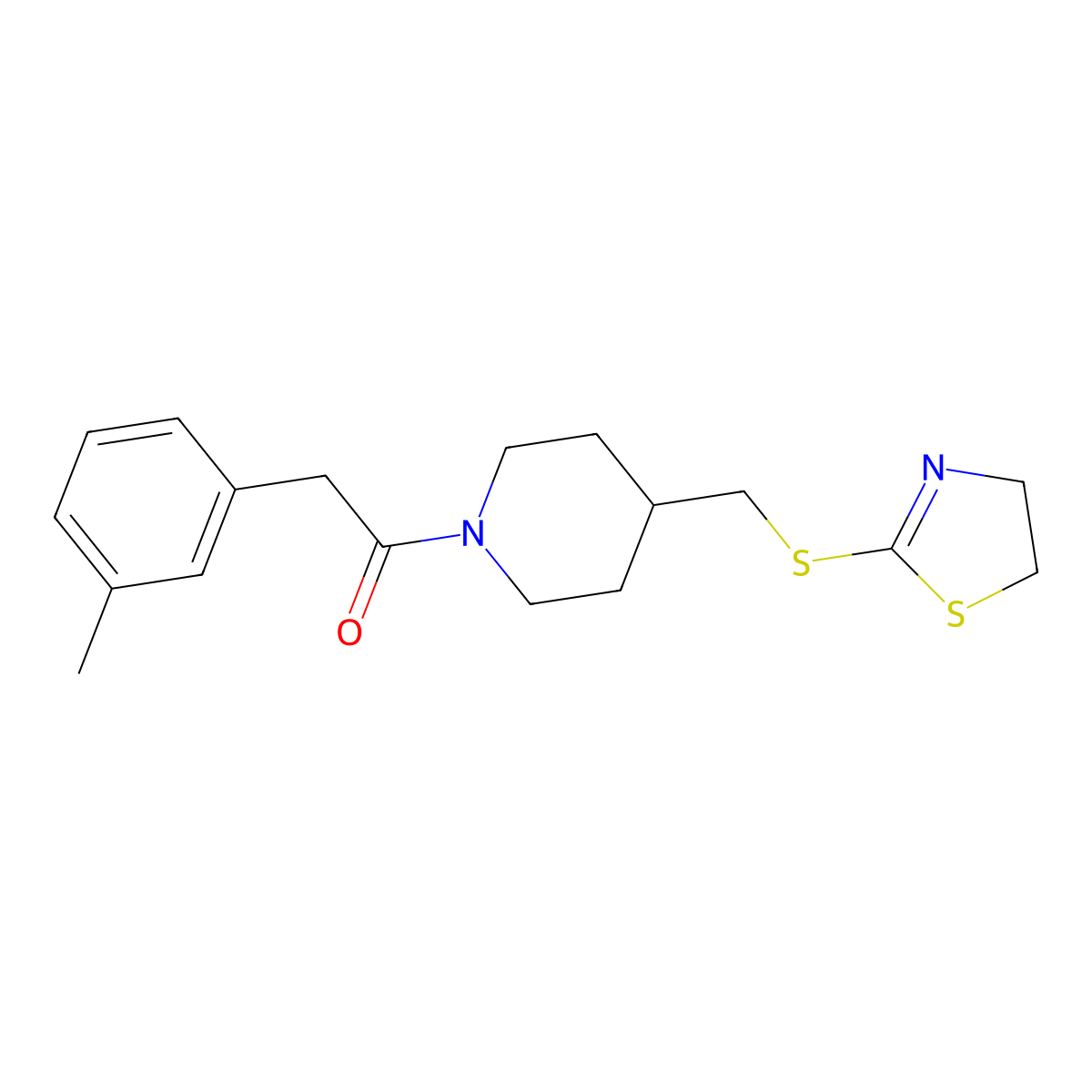1-(4-(((4,5-Dihydrothiazol-2-yl)thio)methyl)piperidin-1-yl)-2-(m-tolyl)ethanone molecular structure, CAS 1421477-85-1