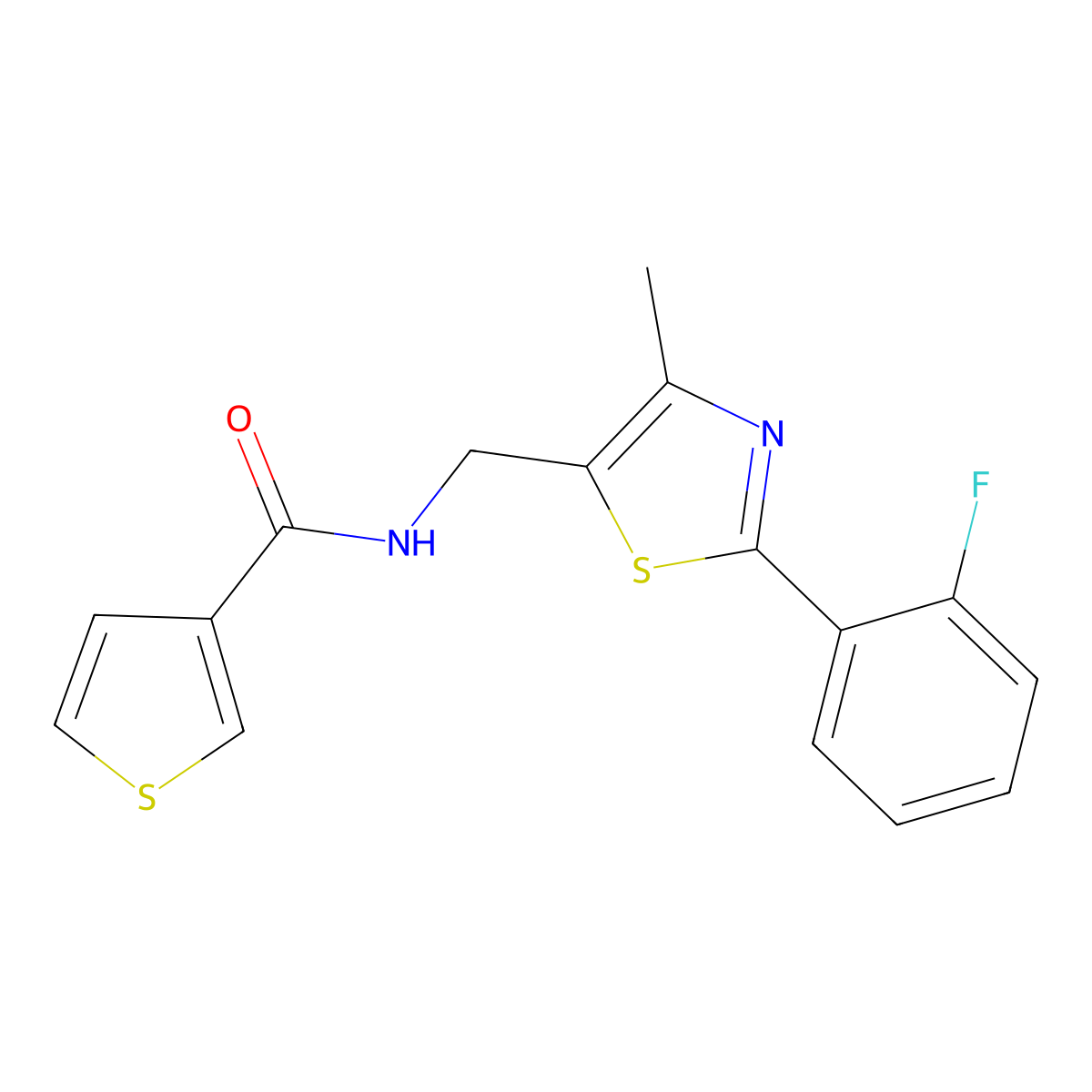 N-((2-(2-fluorophenyl)-4-methylthiazol-5-yl)methyl)thiophene-3-carboxamide molecular structure, CAS 1421477-89-5