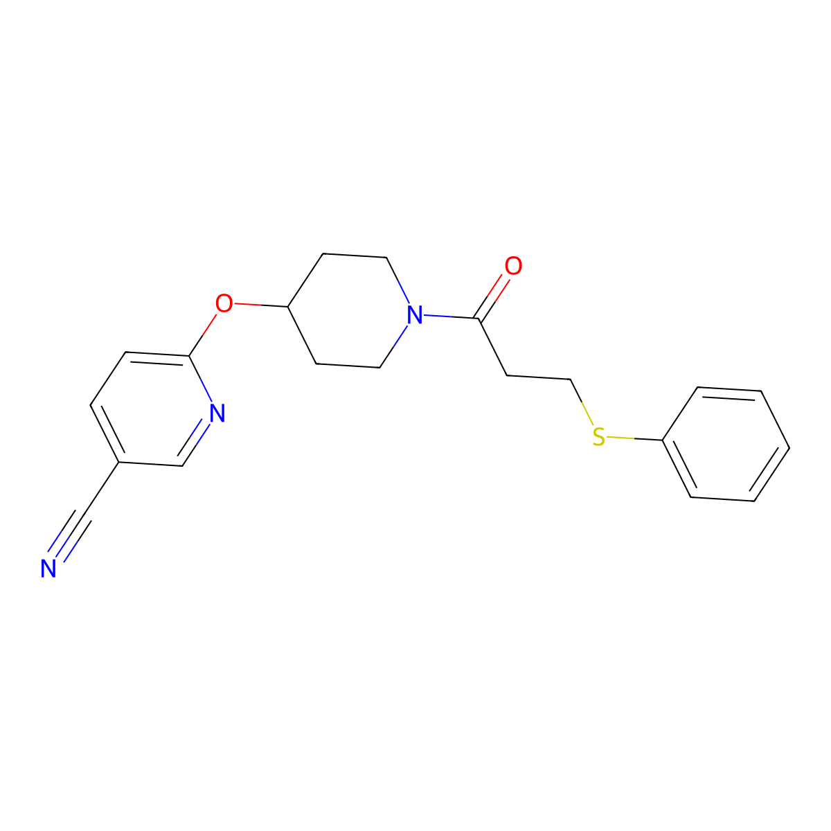 6-((1-(3-(Phenylthio)propanoyl)piperidin-4-yl)oxy)nicotinonitrile molecular structure, CAS 1421477-93-1