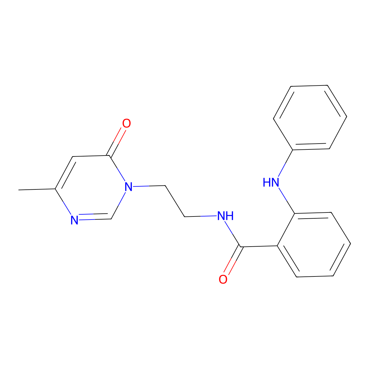 N-(2-(4-methyl-6-oxopyrimidin-1(6H)-yl)ethyl)-2-(phenylamino)benzamide molecular structure, CAS 1421477-94-2