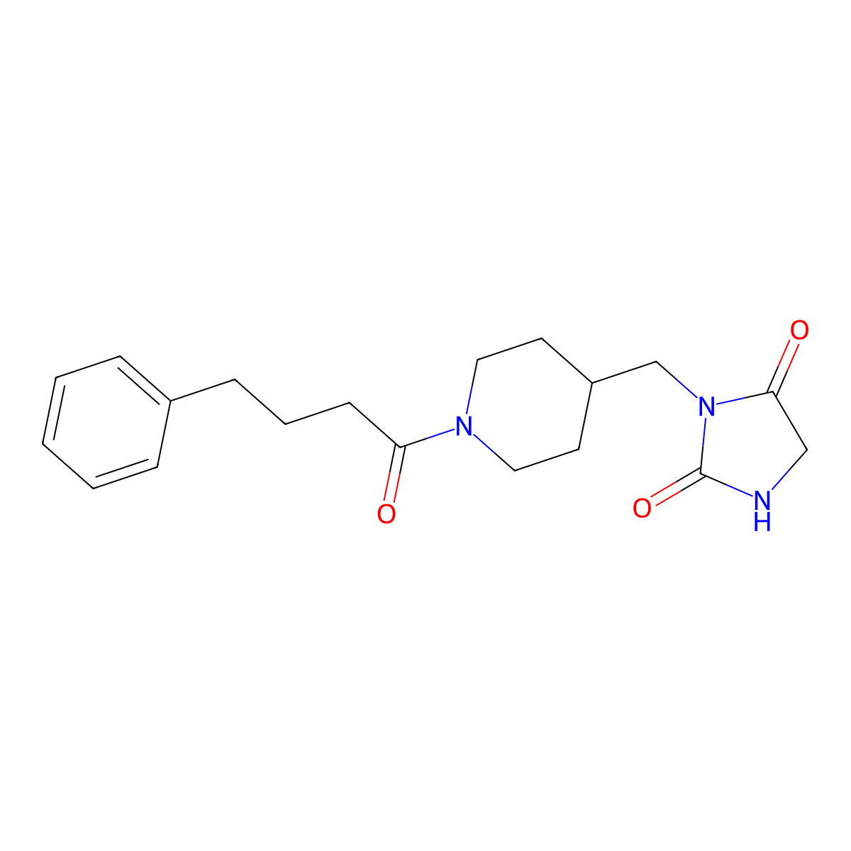 3-((1-(4-Phenylbutanoyl)piperidin-4-yl)methyl)imidazolidine-2,4-dione molecular structure, CAS 1421478-00-3