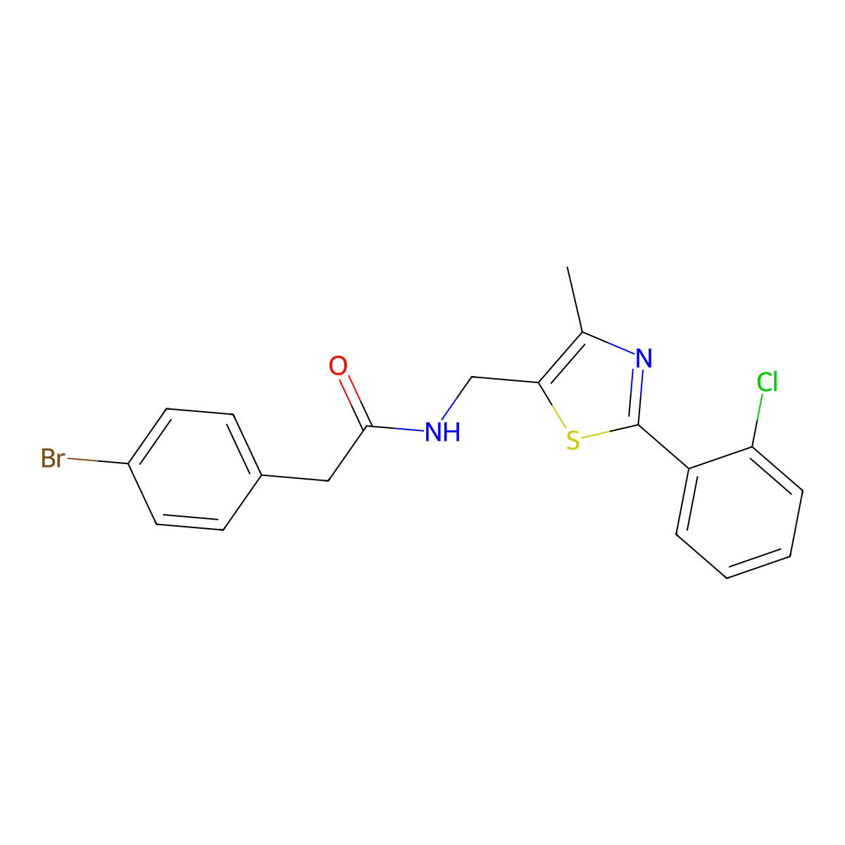 2-(4-bromophenyl)-N-((2-(2-chlorophenyl)-4-methylthiazol-5-yl)methyl)acetamide molecular structure, CAS 1421478-02-5